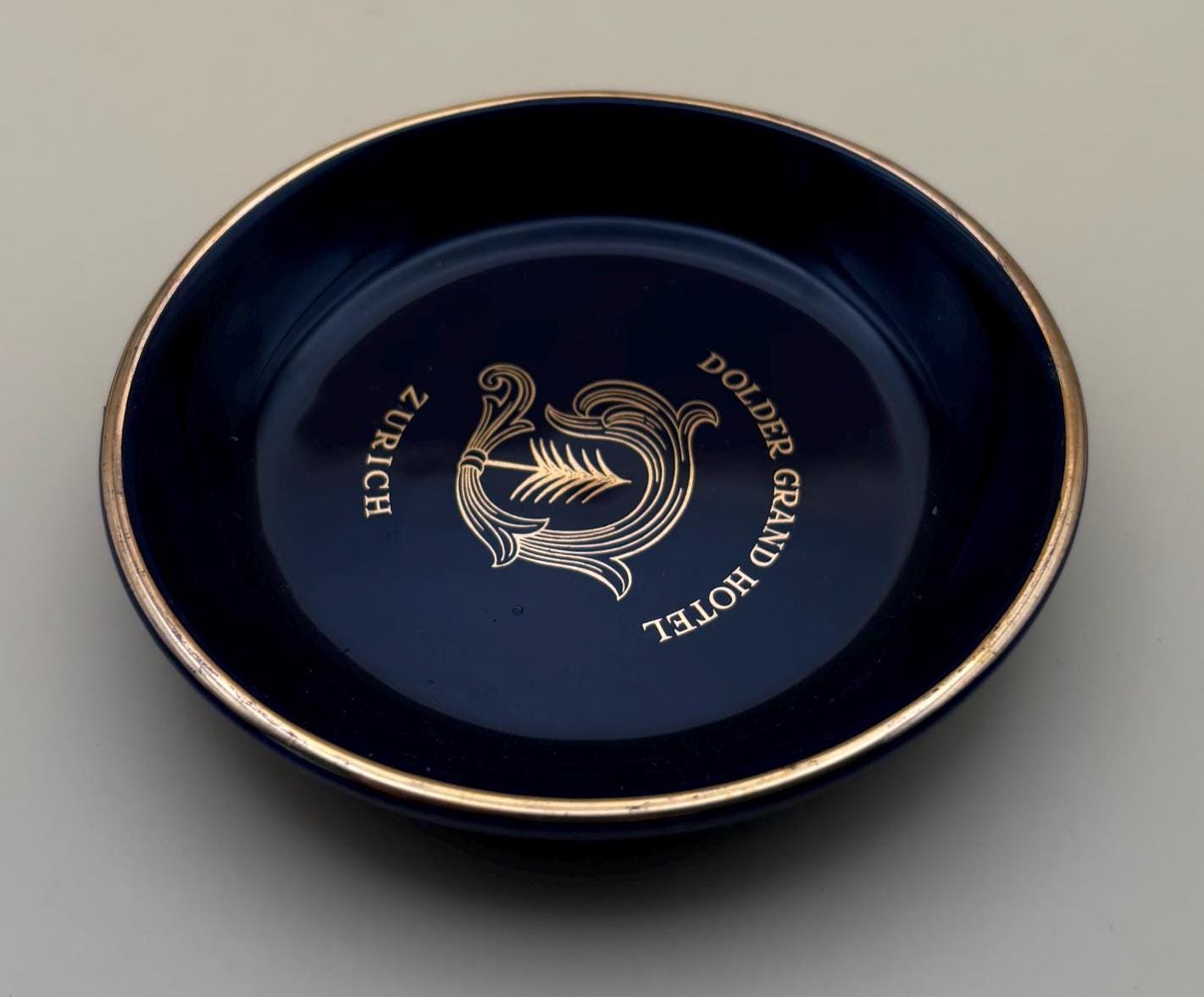 Vintage Cobalt Blue Coasters: Dolder Grand Hotel Zurich, Gold Gilded, Set of 4