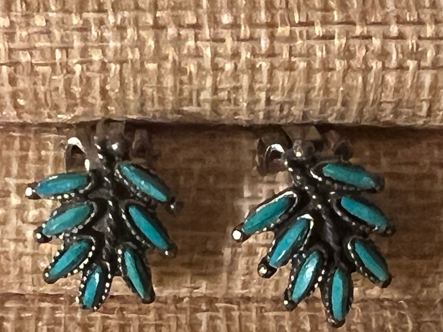 Vintage Sancrest Zuni Style Turquoise Petit Point Earrings