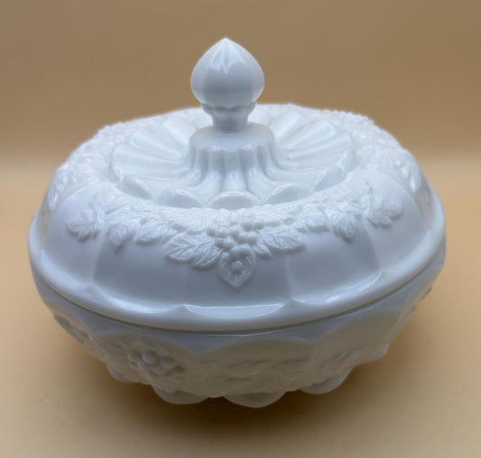 Vintage Westmoreland Paneled Grape Lidded Candy Dish Chocolate Box Milk Glass Lover Antiques and Vintage