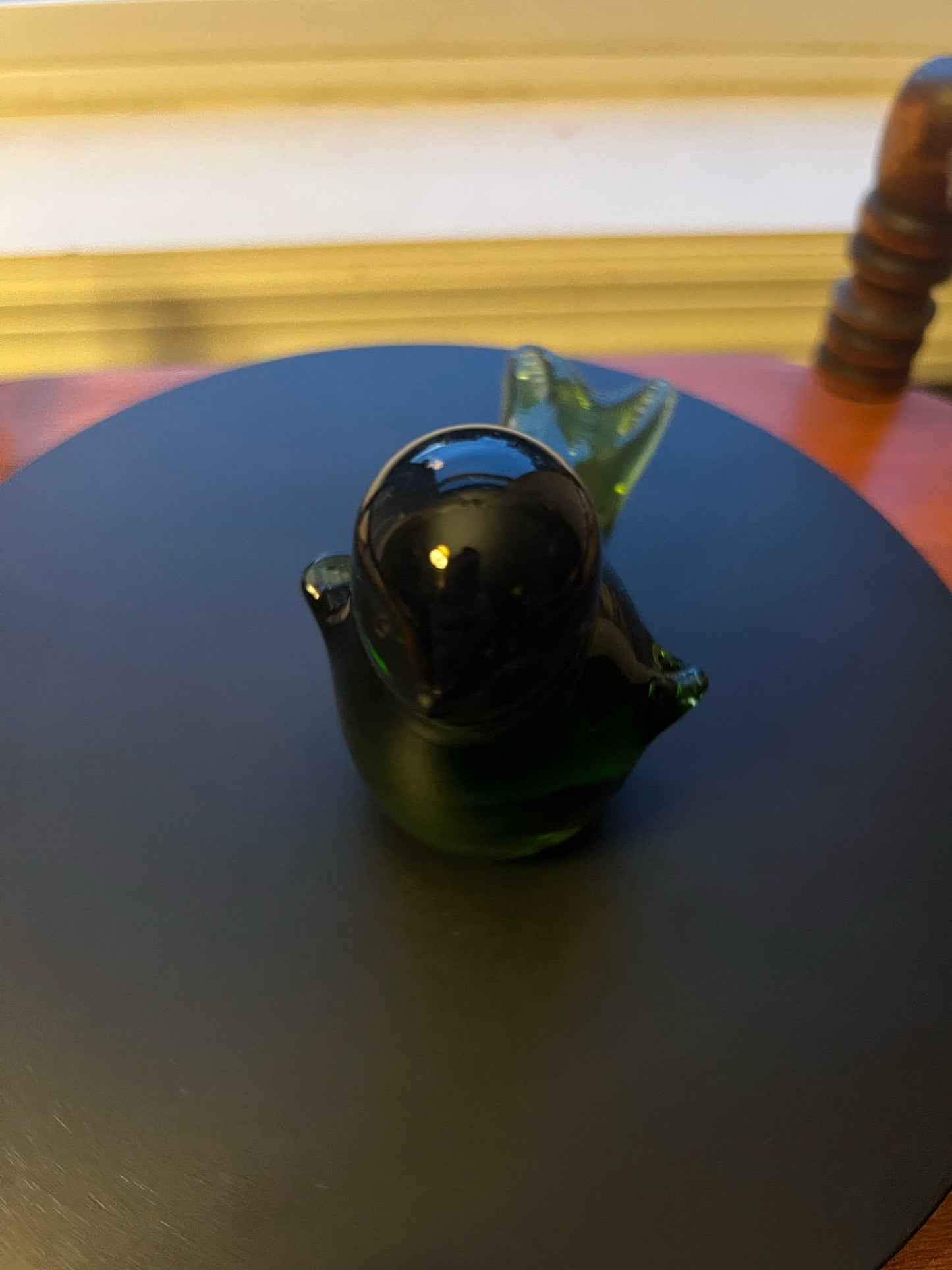 Vintage Green Glass Bird Figurine - Rainbow Art Glass Sculpture