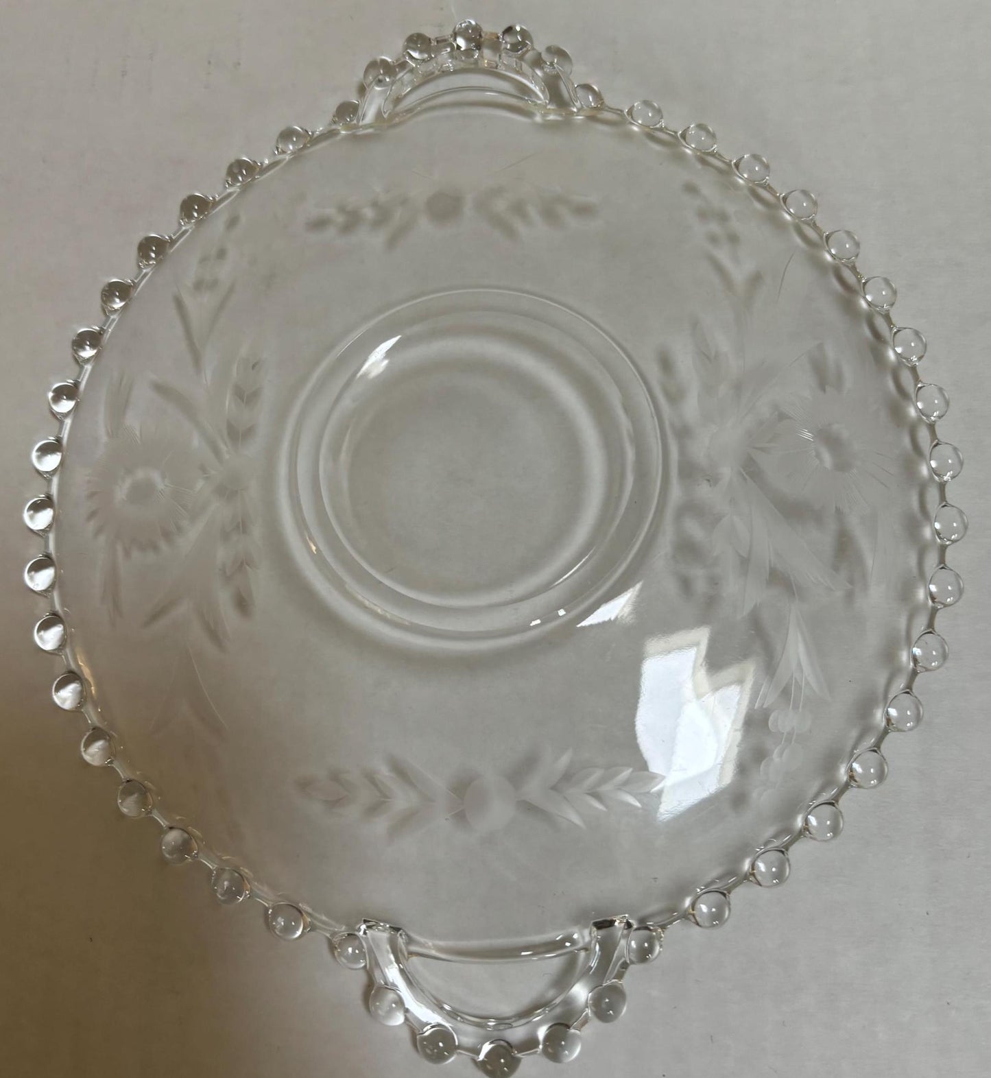 Antique Imperial Beaded Glass Candlewick Etched Glass Plate Platter Lover Antiques and Vintage