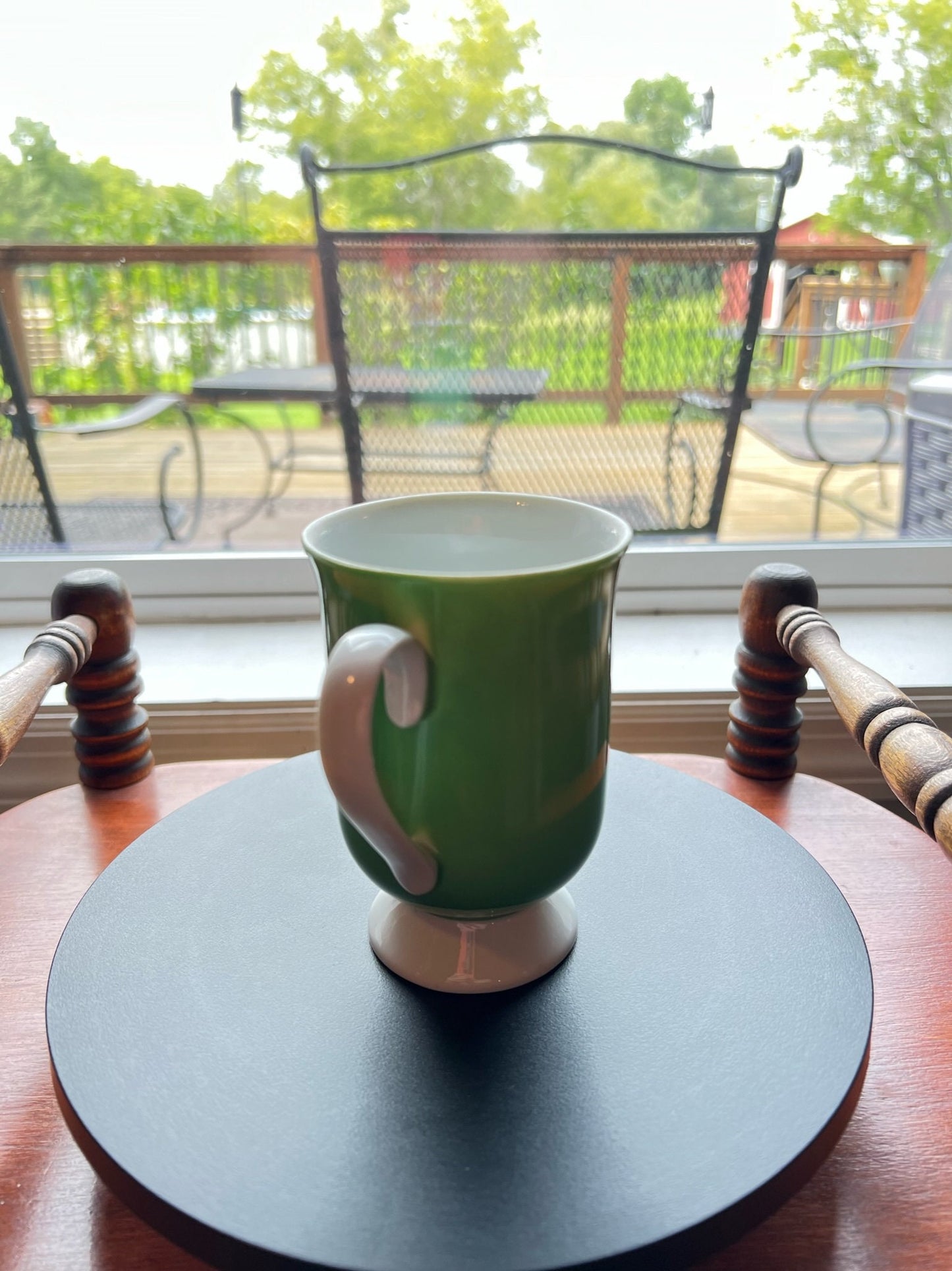 Vintage Holt Howard Green Glass Footed Mug - 1970s