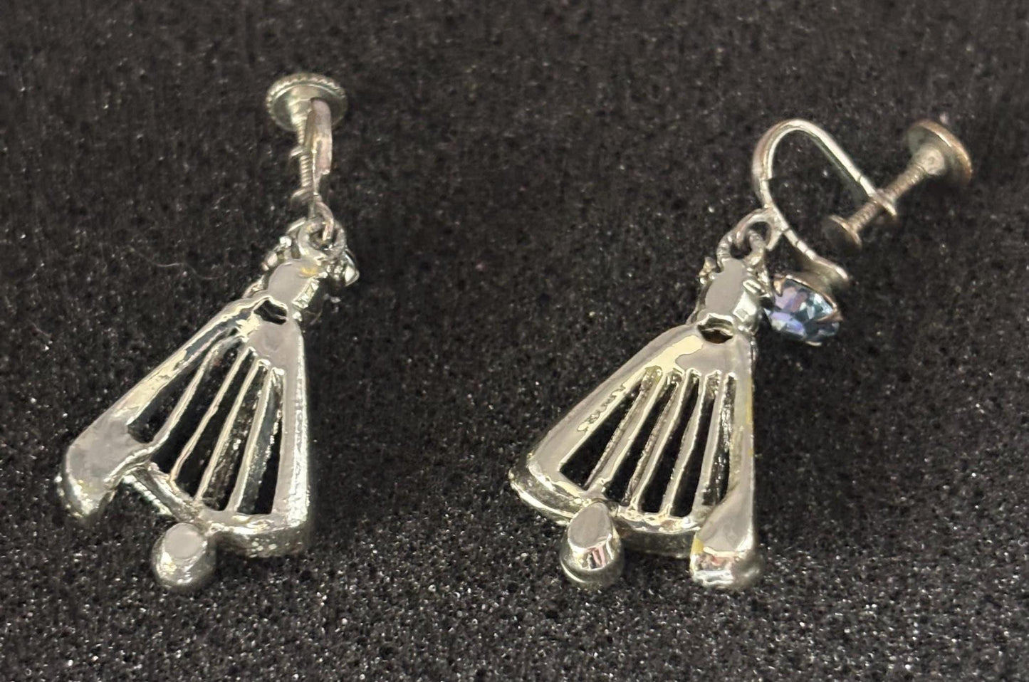 Vintage Silver & Aquamarine Rhinestone Earrings Lover Antiques and Vintage