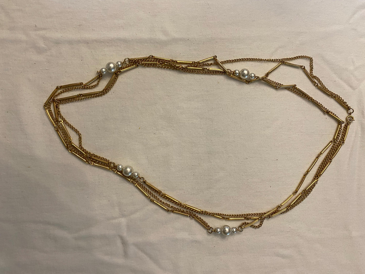 Vintage Gold Multi Strand Pearl Necklace, Layered Jewelry