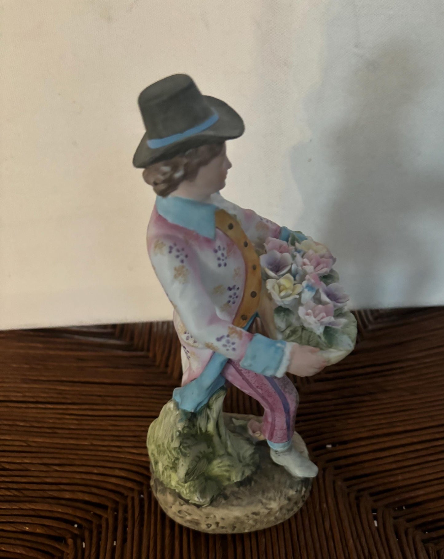 Vintage Lefton Boy Selling Flowers Hand Painted Porcelain Figurines Japanese KW7223 Lover Antiques and Vintage