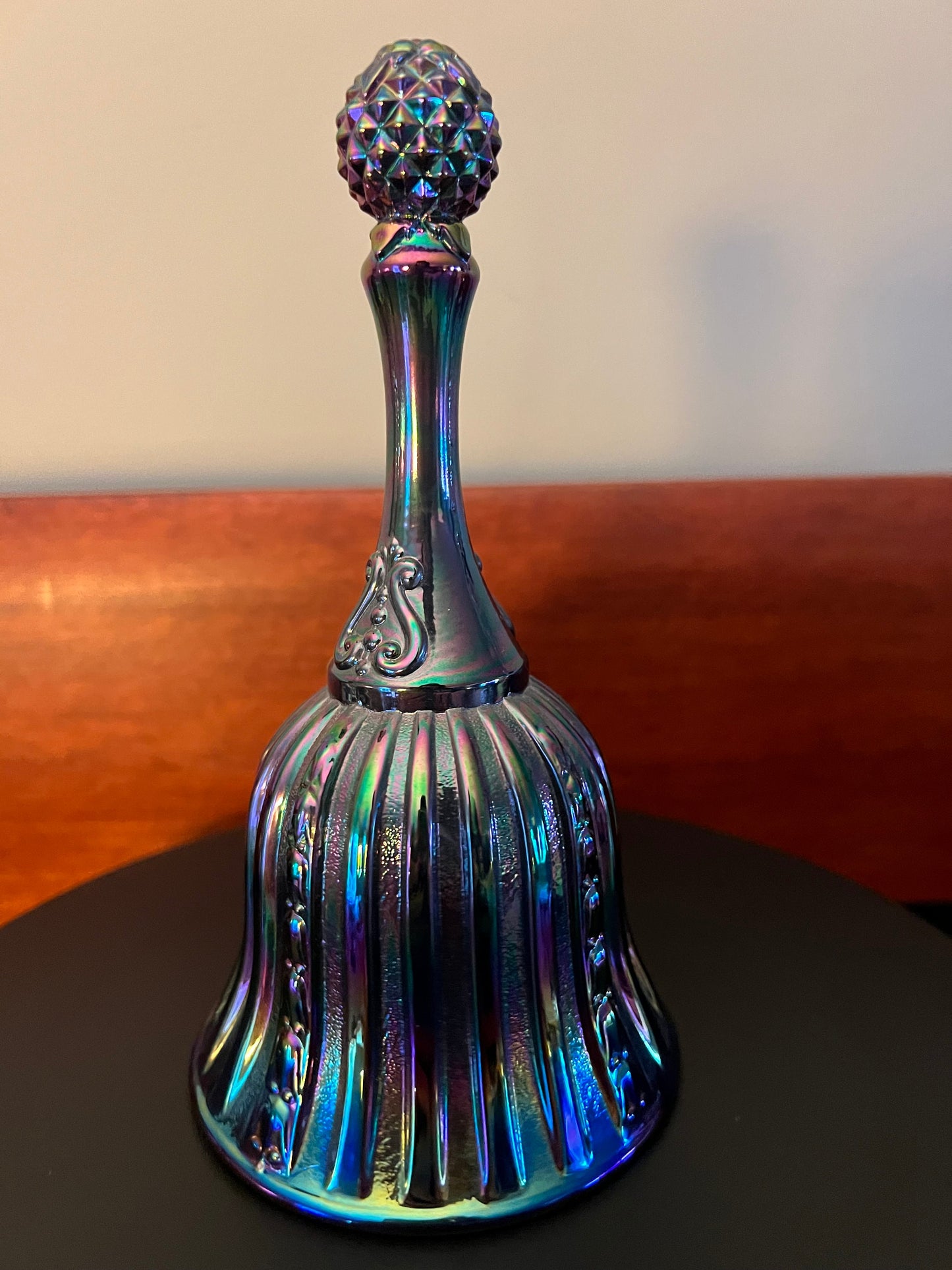 Vintage Fenton Iridescent Carnival Glass Bell: Purple Amethyst Blue
