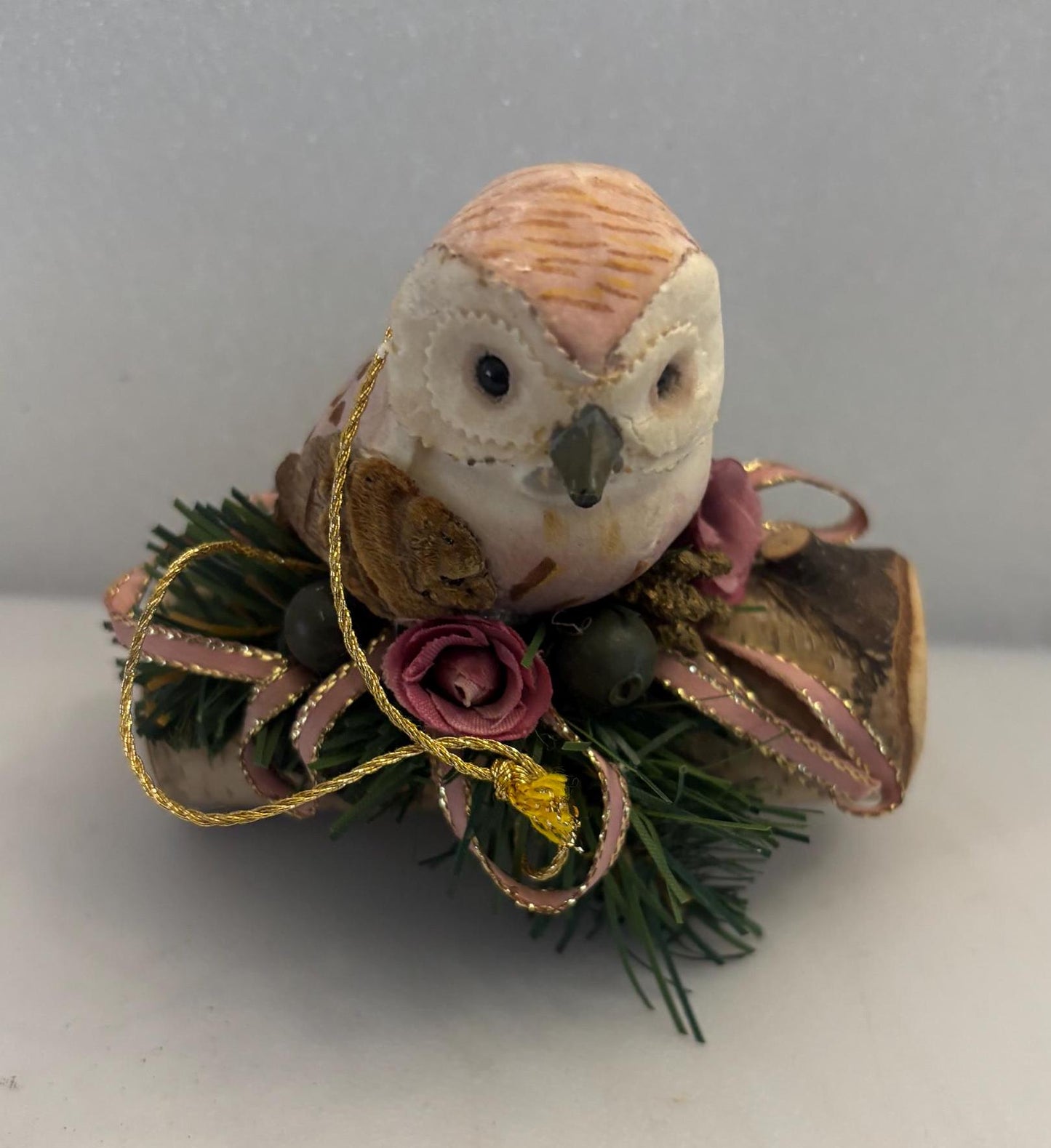 Vintage Owl on a Nest Wood Figurine Owl on Birch Bark Log Lover Antiques and Vintage