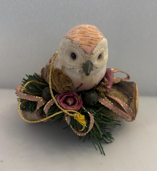 Vintage Owl on a Nest Wood Figurine Owl on Birch Bark Log Lover Antiques and Vintage