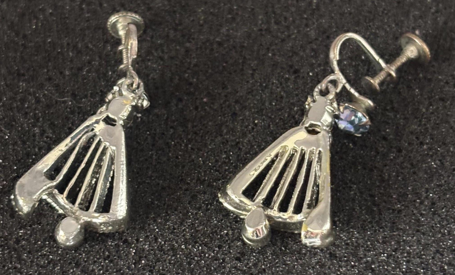 Vintage Silver & Aquamarine Rhinestone Earrings Lover Antiques and Vintage