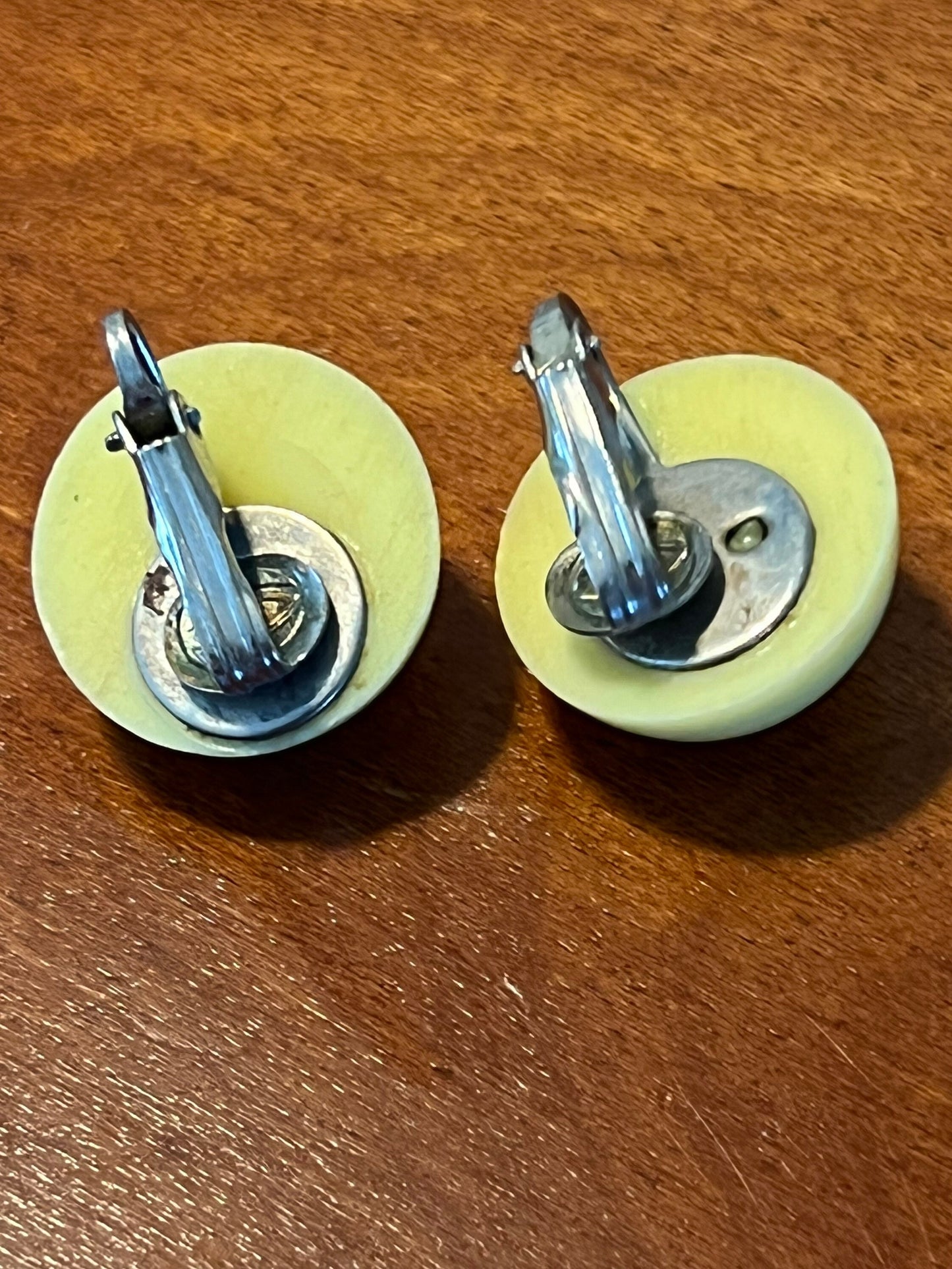 Vintage Button Yellow Clip on Mid Century Modern Earrings Classy Earrings earring jewelry