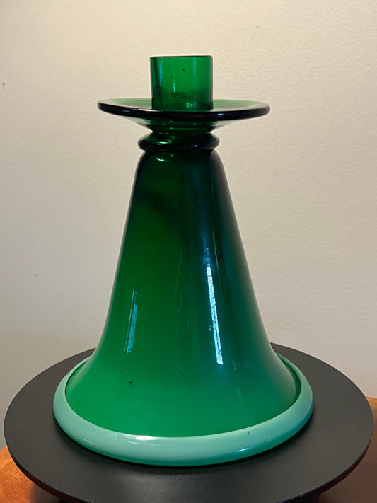 Vintage Blenko Style Green Candlestick Holder with Bell Bottom Home Decor Lover Antiques and Vintage