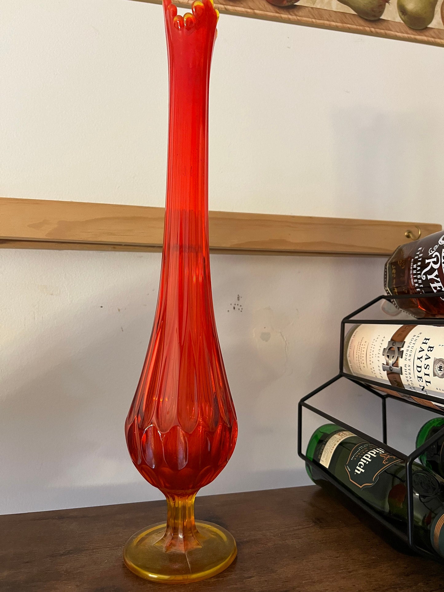 Vintage Fenton Amberina Thumbprint Vase, Colonial Orange Fenton Tall Vase, Lover Antiques and Vintage