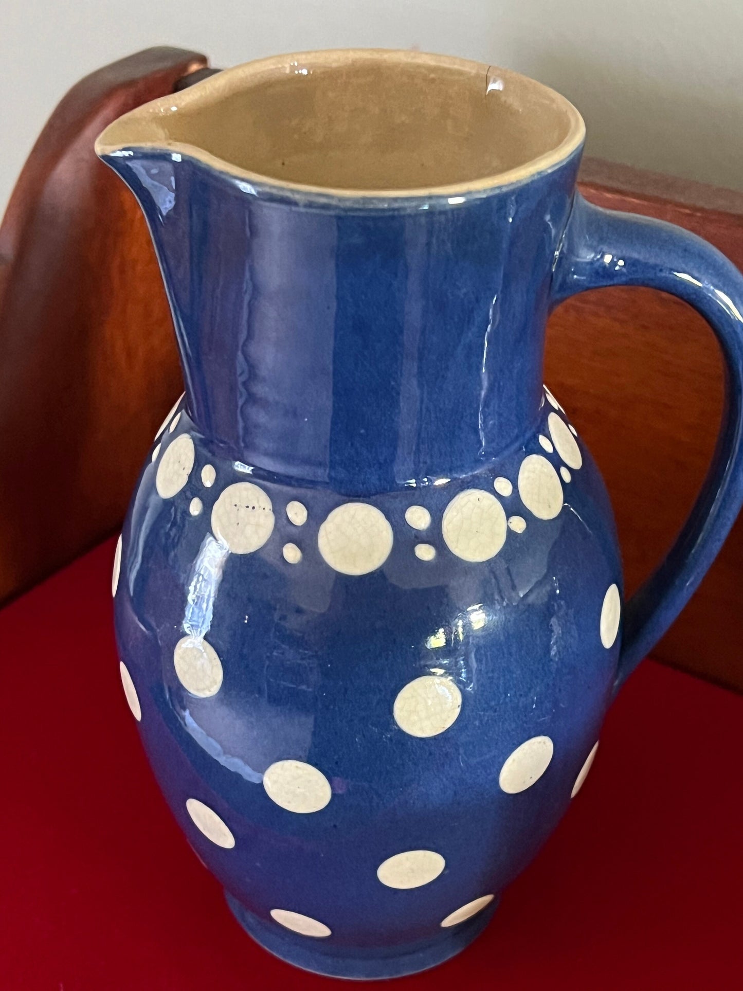 Vintage Ceramic Pitcher Jug Mug Burgel Thuringia Blue White Polka Dot Jug Lover Antiques and Vintage