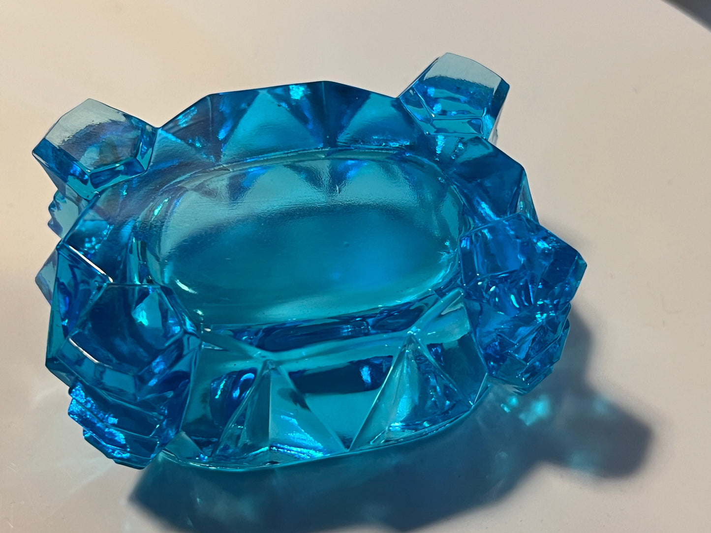 Vintage Blue Cut Glass Sugar Dish: Rectangular Toothpick Holder