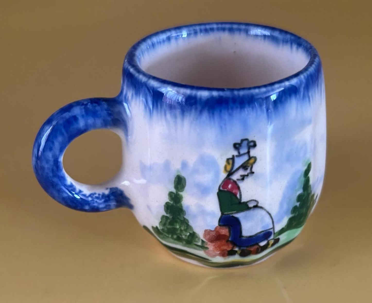 Vintage Gabrielle Fourmaintraux Breeze Pierrick Faience Desvres Calvados Ceramic Set of 3 Cups Mini Mug Set Lover Antiques and Vintage