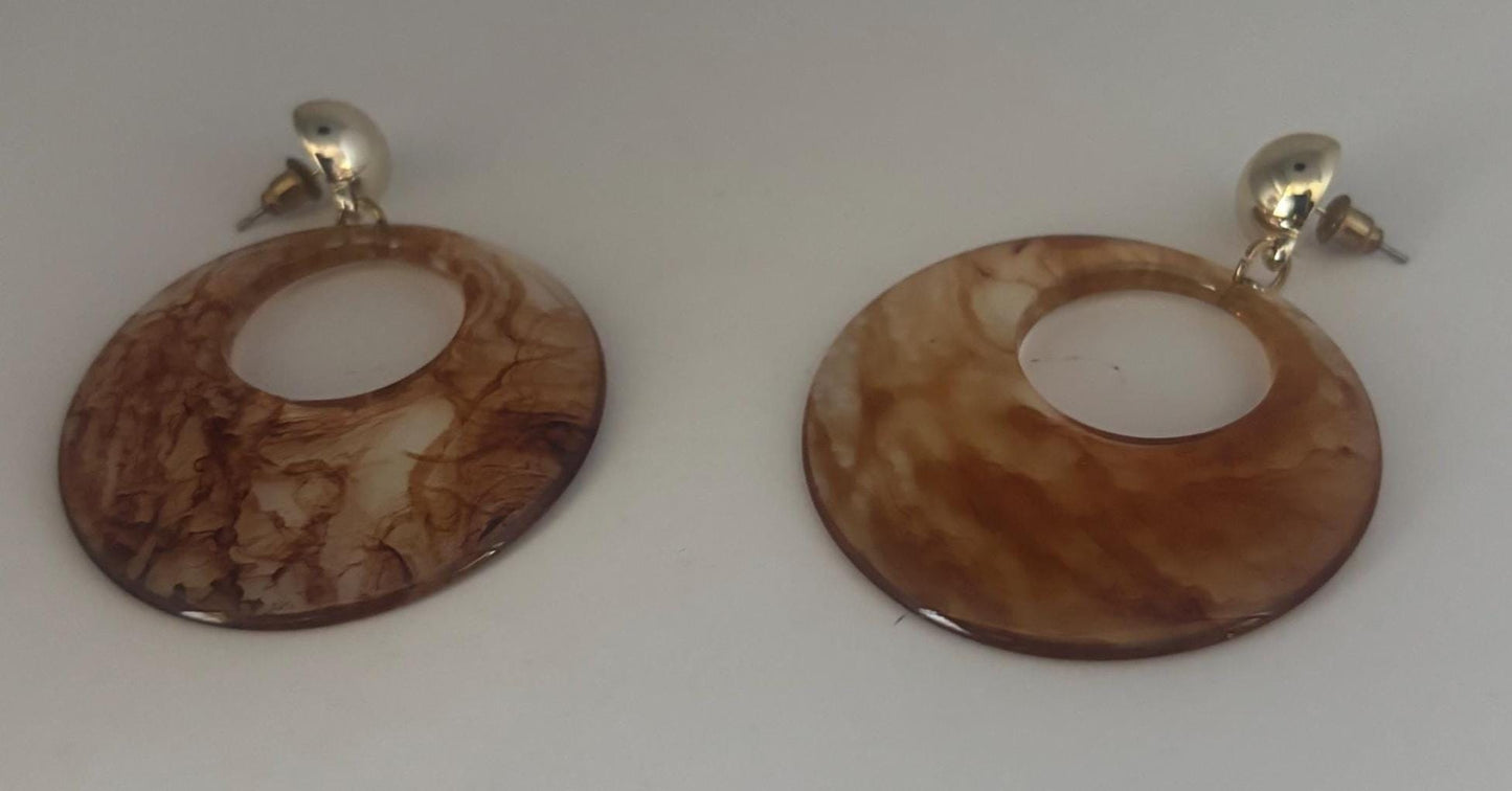 Brown Swirl Lucite Drop Earrings, Tortoiseshell Jewelry Gift, Lover Antiques and Vintage