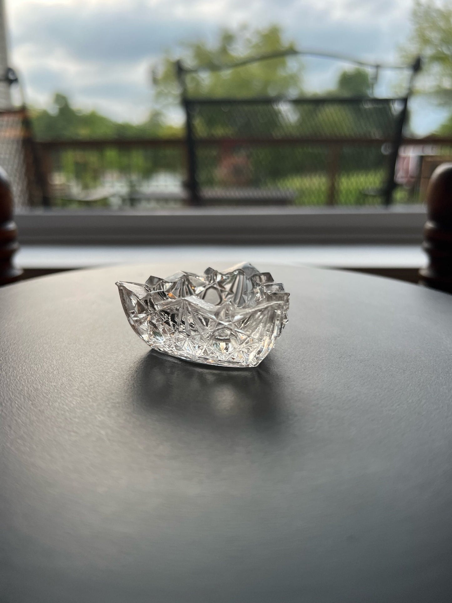 Vintage Cut Crystal Triangle Dish: Toothpick or Sugar Holder