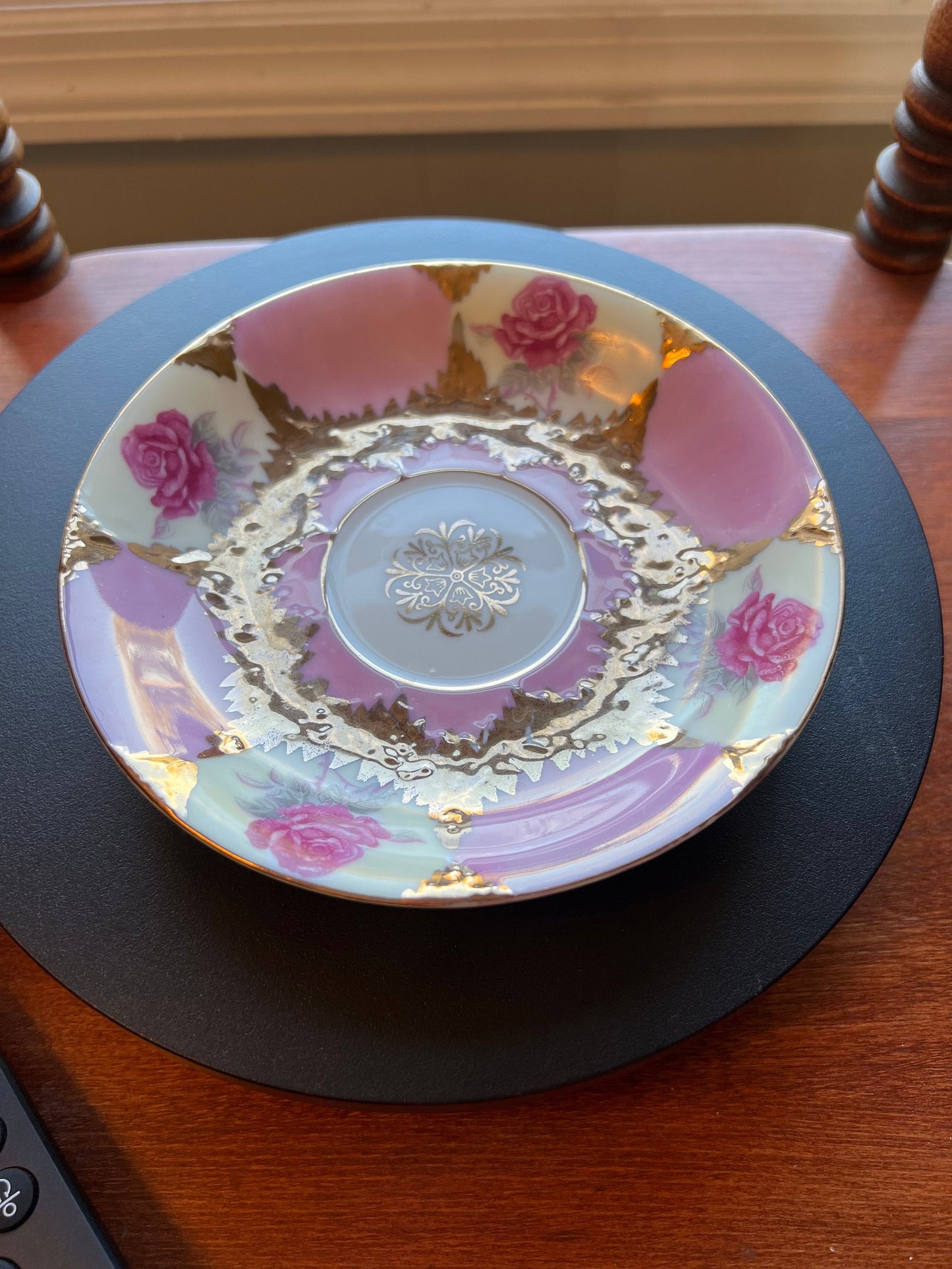 Vintage Shafford Bone China Tea Cup and Saucer: Rose and Gold Hand Painted