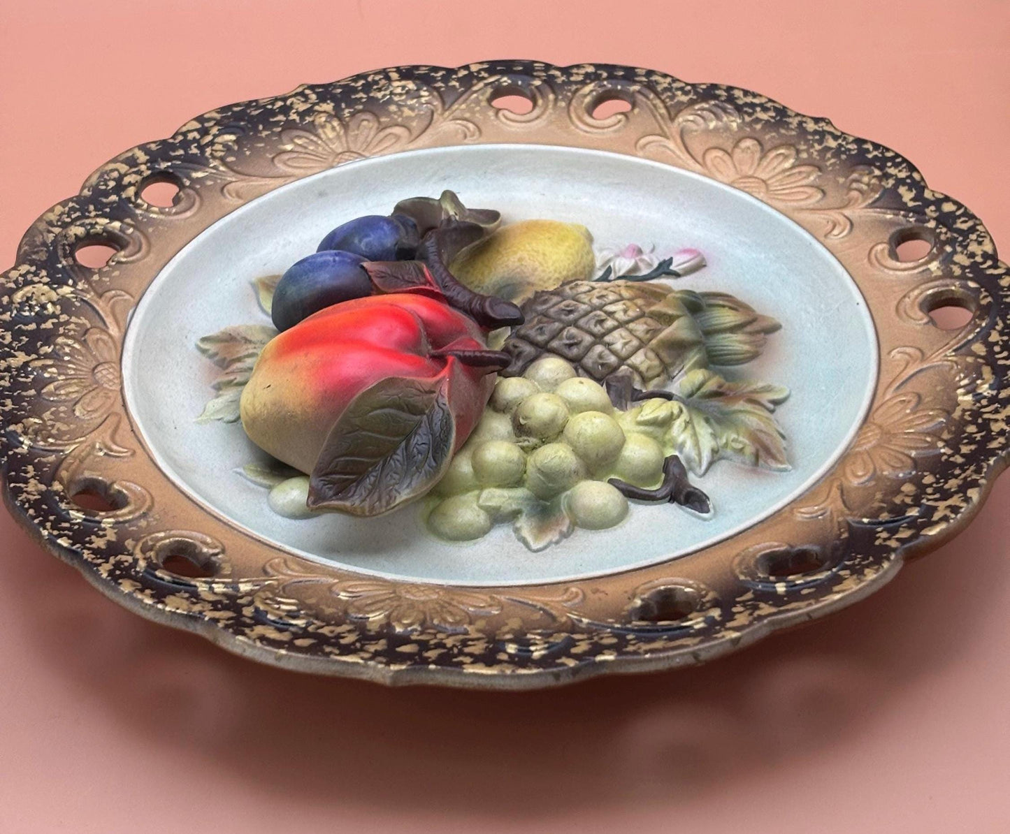 Vintage Napcoware Plate Chalkware 3D Plate Fruit #C7092 Lover Antiques and Vintage