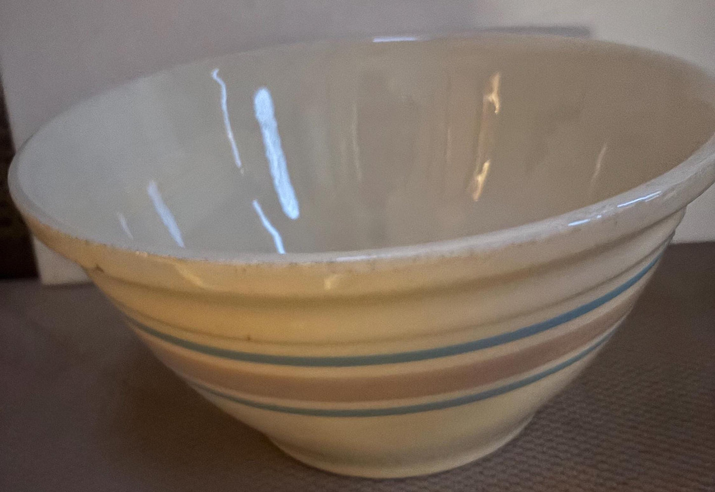 Vintage McCoy Ovenware #10 icing Bowl Pink Blue Tripe USA Stoneware Lover Antiques and Vintage