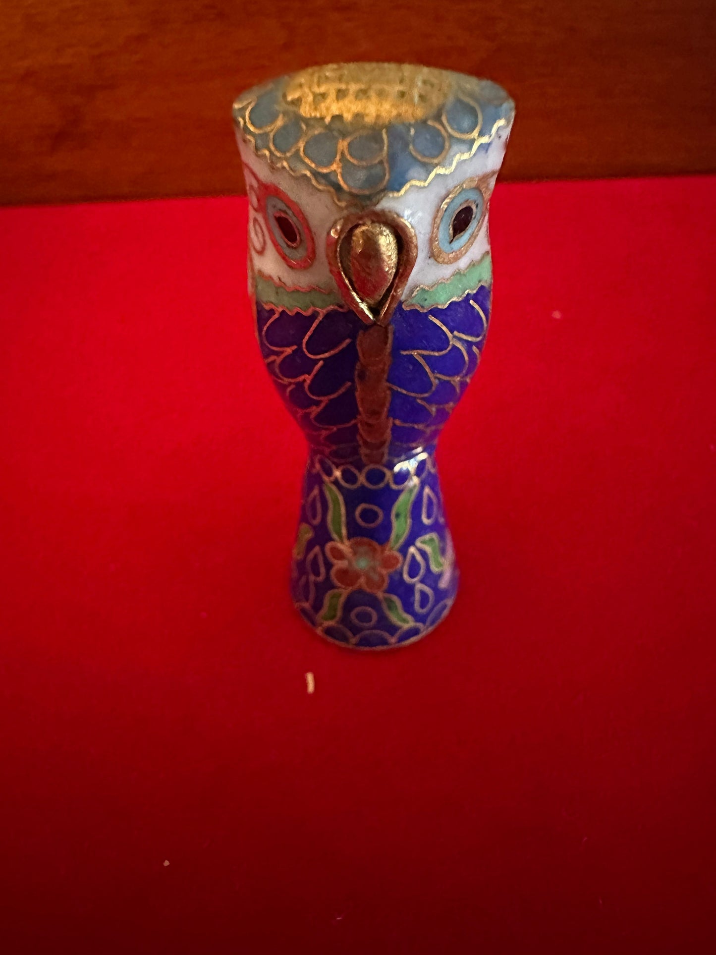Vintage Cloisonné Enamel Owl Figurine: Cobalt Blue Brass Statue