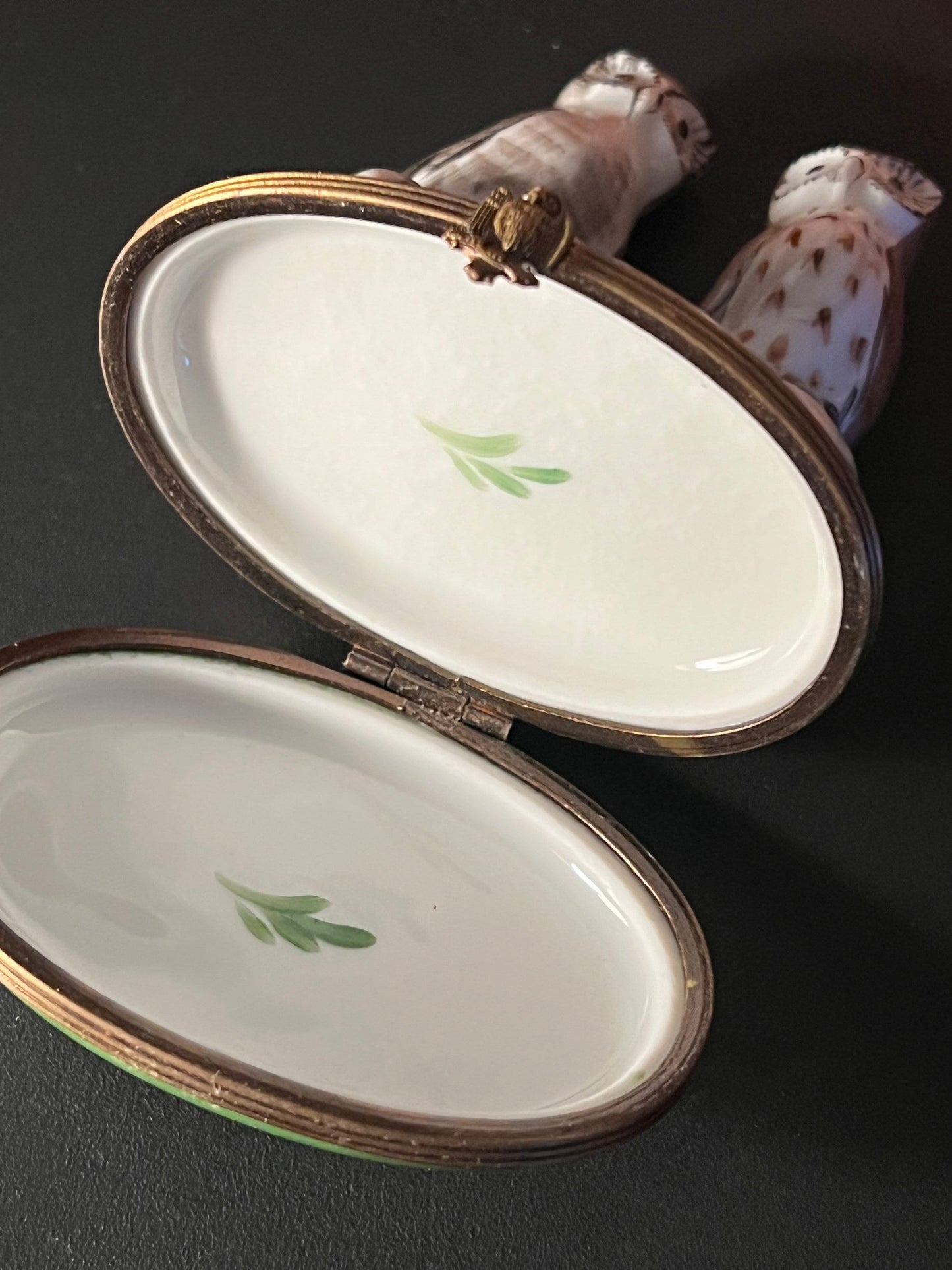 Vintage Limoges Owl Trinket Box: Chamart Peint Main France