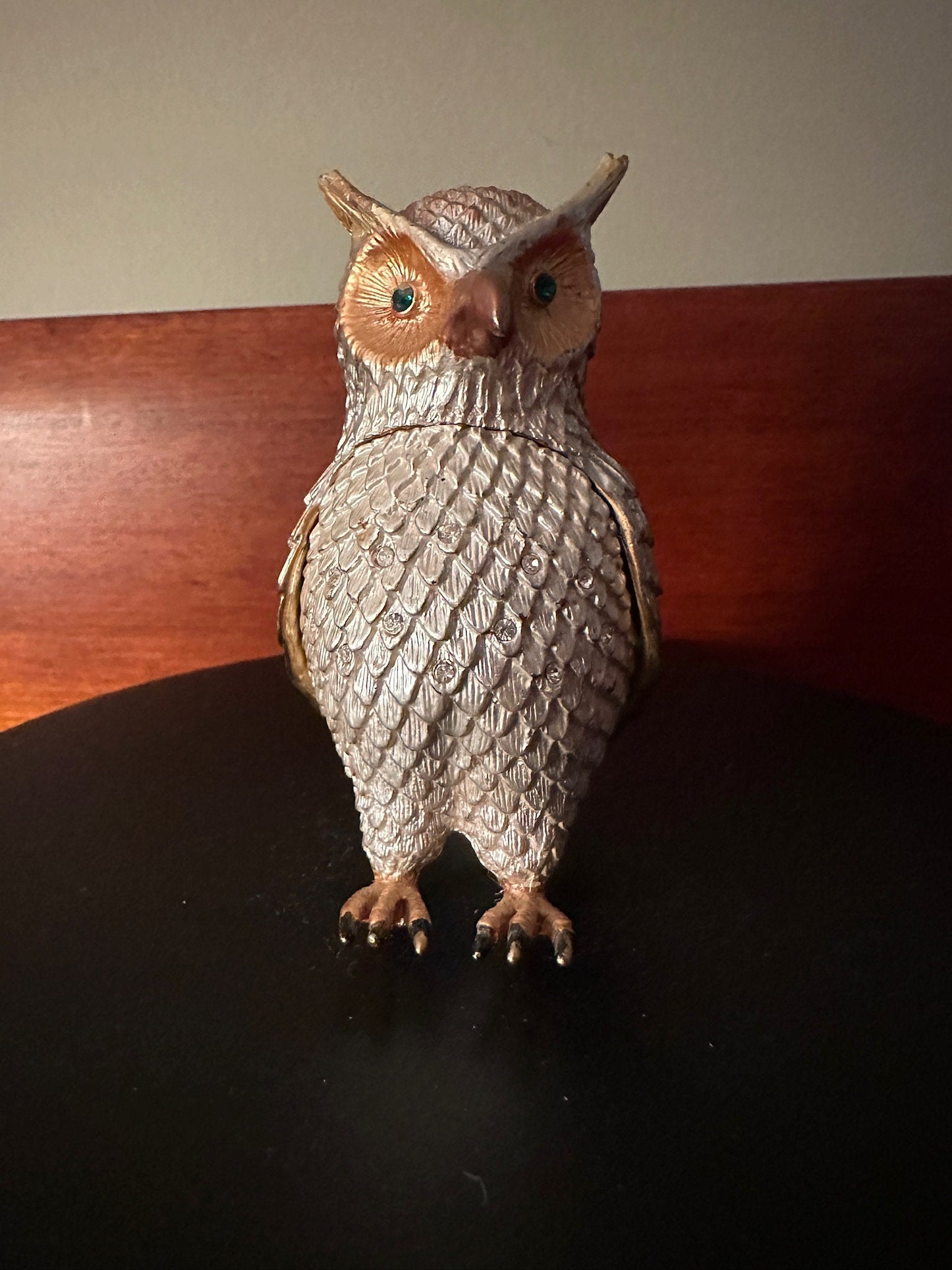 Vintage Silver Tone Metal Owl That Opens Up, Owl Trinket Box, Lover Antiques