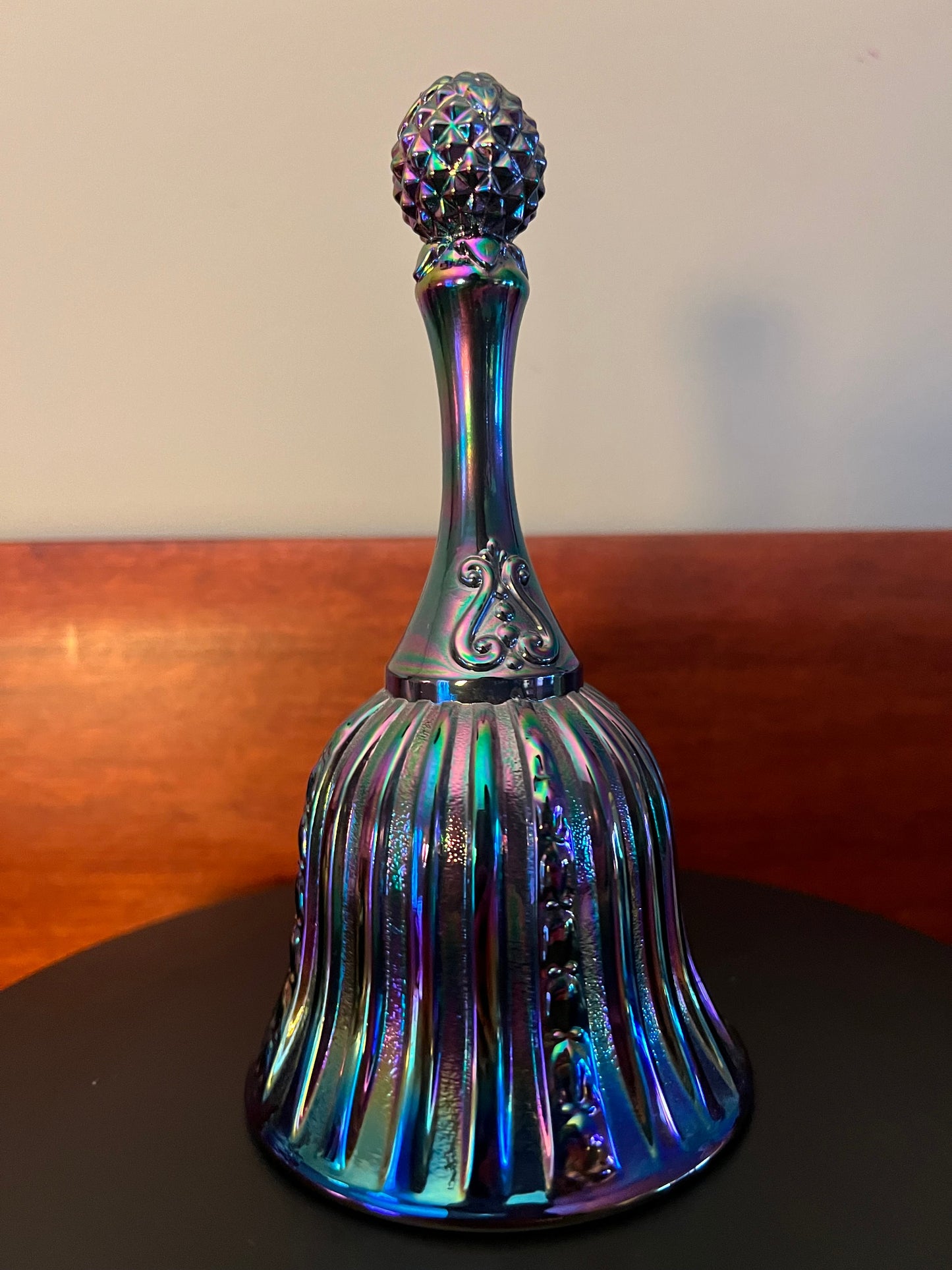 Vintage Fenton Iridescent Carnival Glass Bell: Purple Amethyst Blue