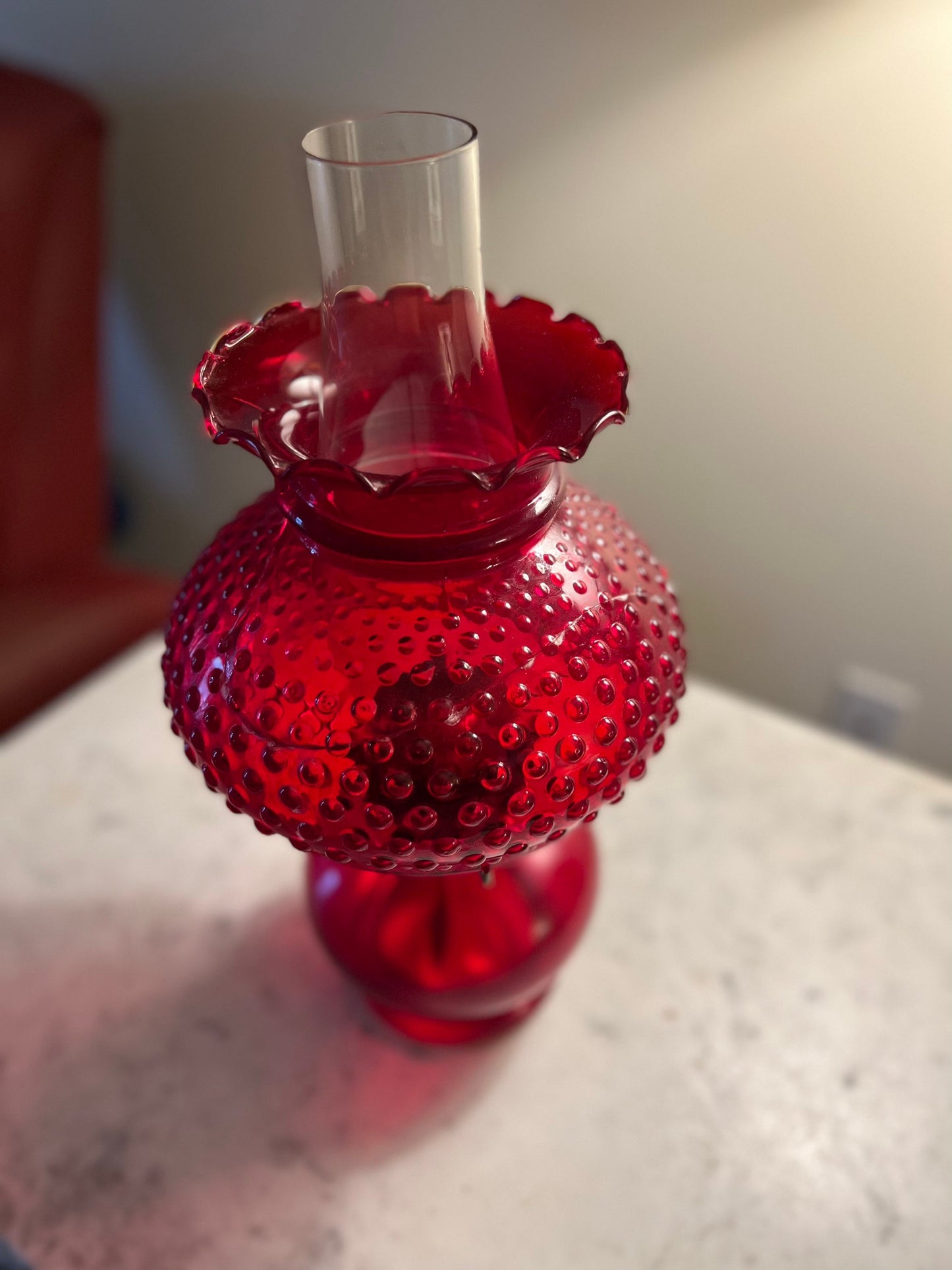Vintage Fenton Ruby Red Hobnail Glass Lamp Lover Antiques and Vintage