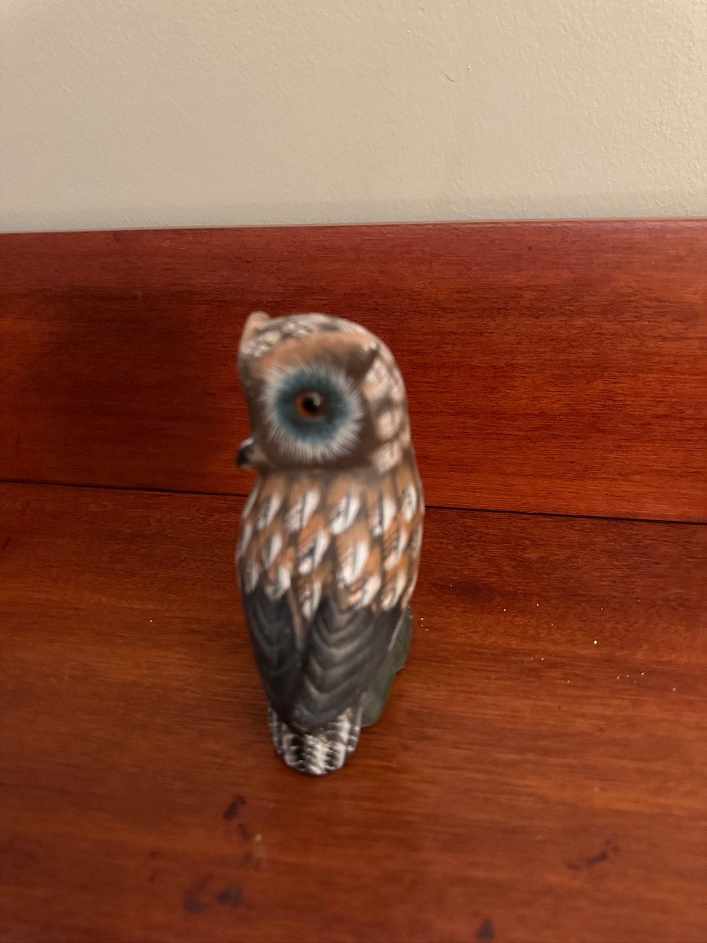 Vintage Hand Painted Carved Stone Owl - 5" Tall