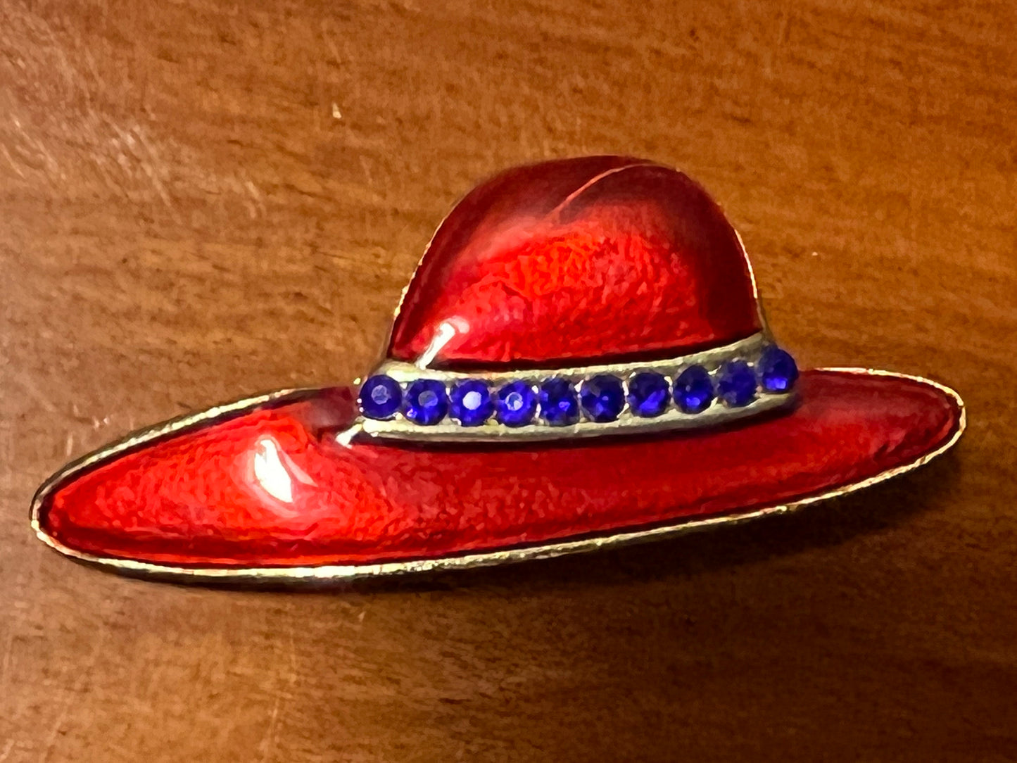 Vintage Red Hat Enamel brooch pin jewelry Mid Century Modern 18k gold plating  Art Deco Carmen Santiago