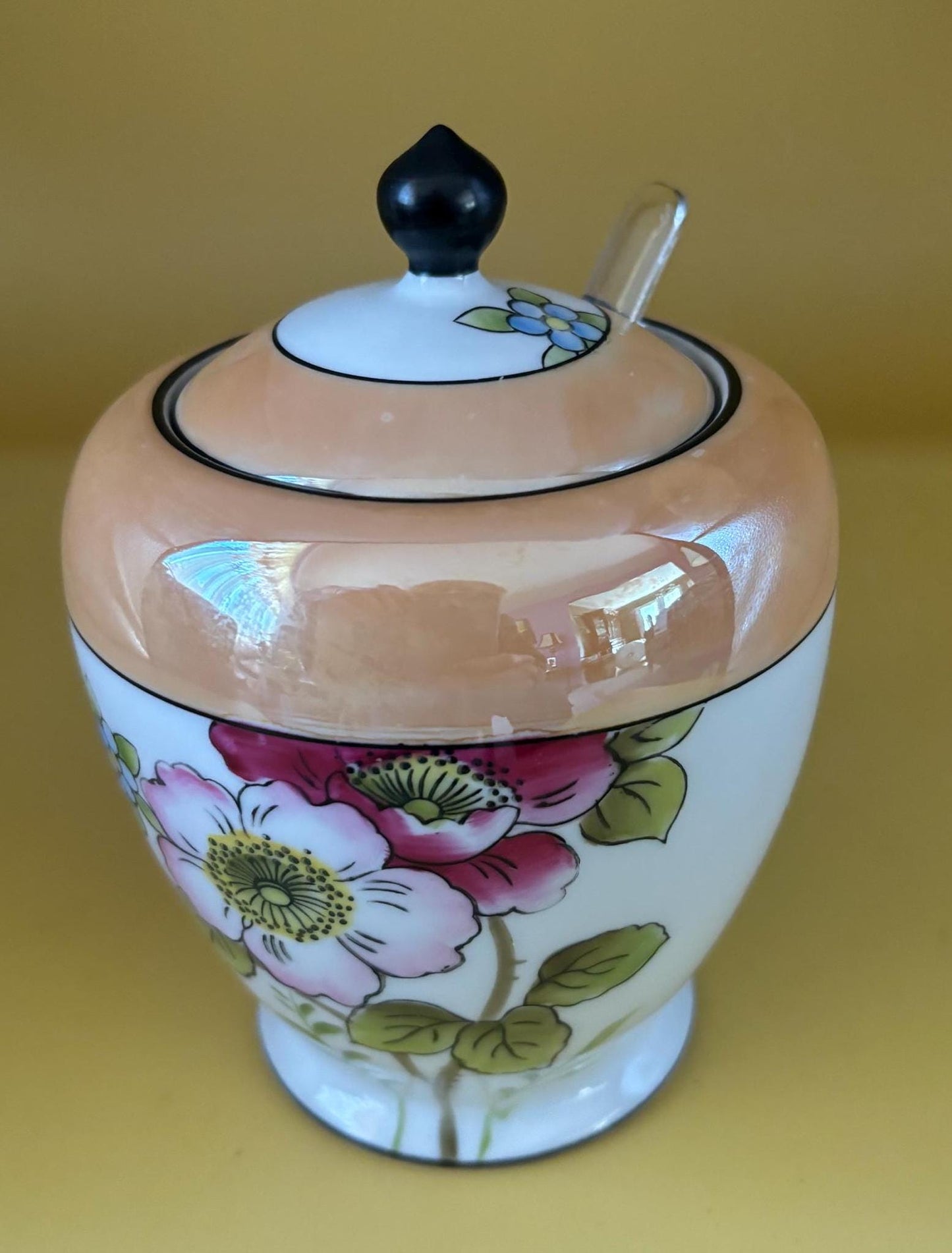 Vintage Noritake Sugar Jar with Lid and Spoon Porcelain Made in Japan Jam Mustard Jar Lover Antiques and Vintage