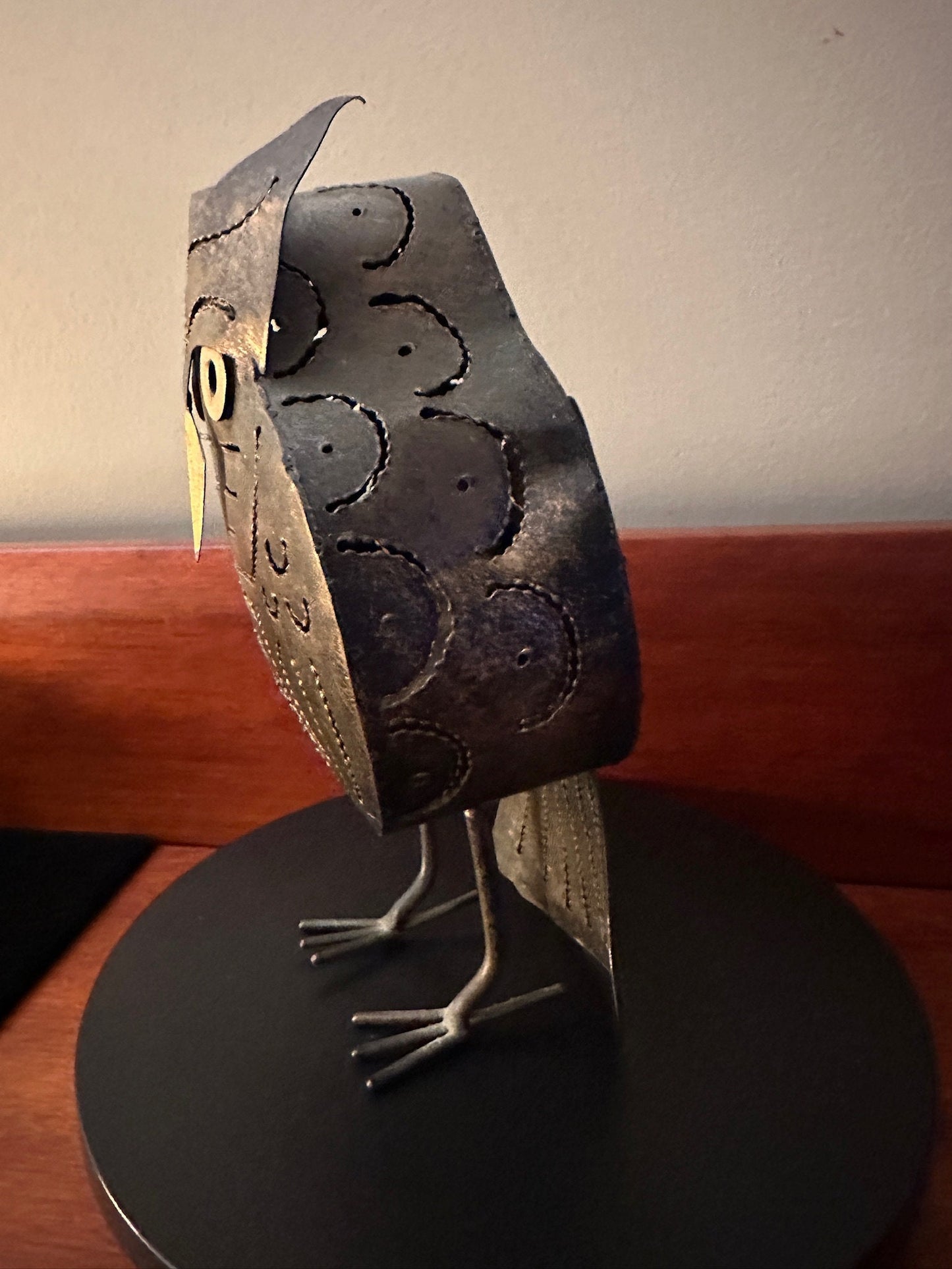 Vintage Brutalist Metal Owl Sculpture: Mid-Century Modern Art