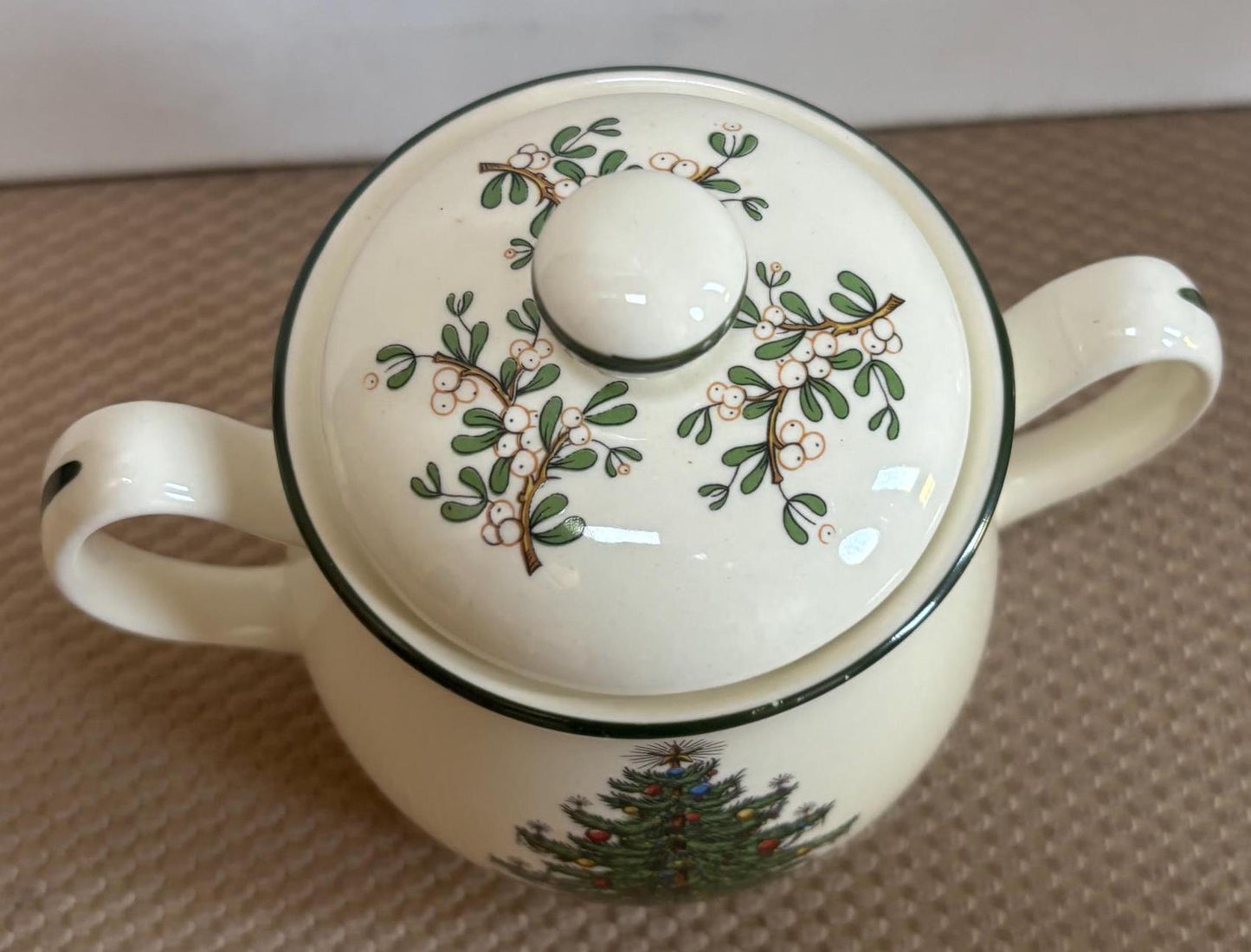 Vintage Christmas Tree Sugar Bowl with Lid by Cuthbertson Made in England Double Handle Sugar Dish Lover Antiques and Vintage