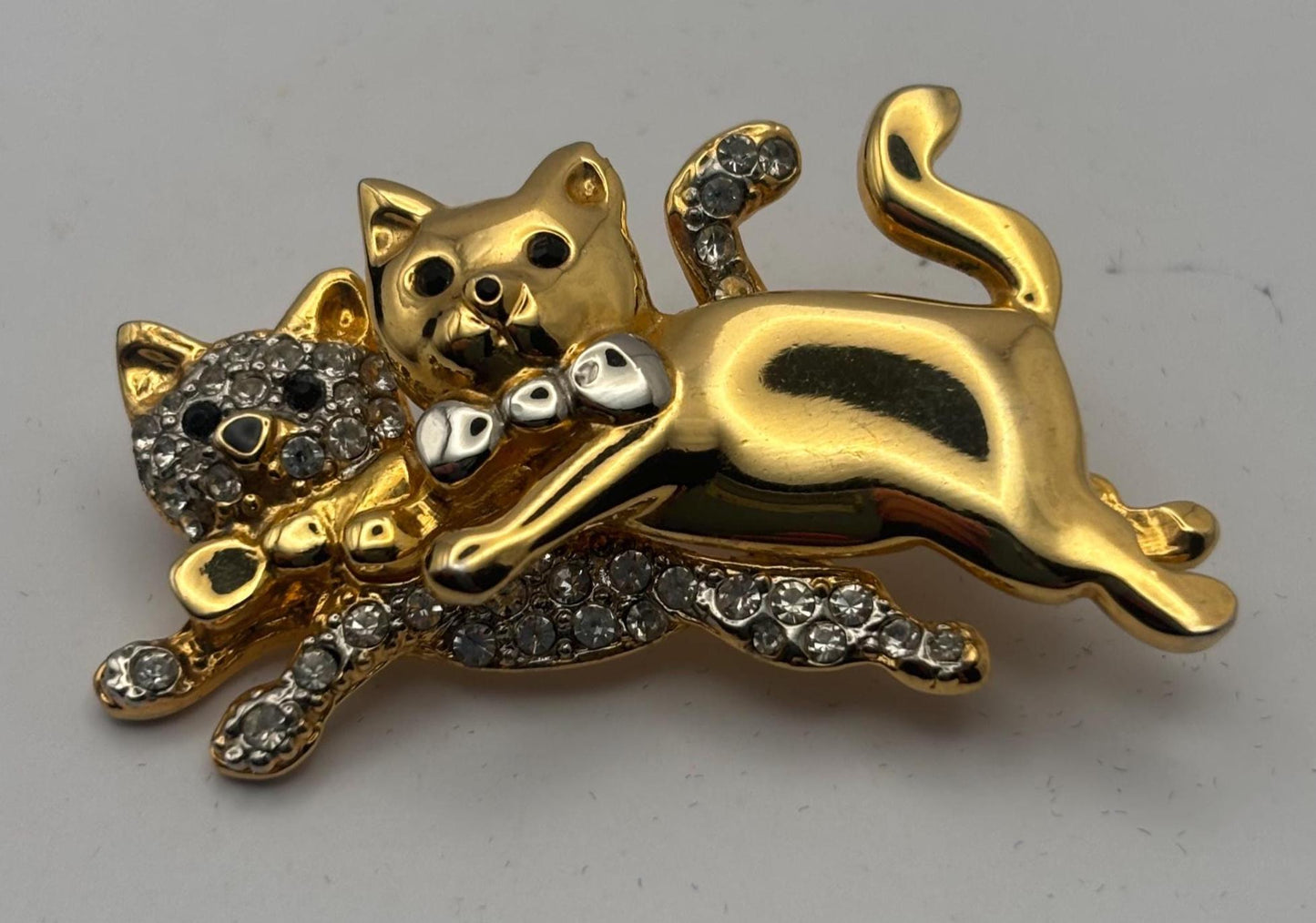 Vintage Cats with Bows Brooch, Gold & Silver Kittens Pin, Lover Antiques and Vintage