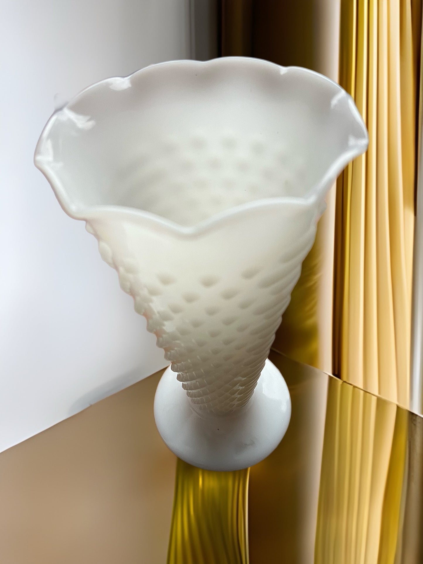 Vintage Hobnail White Ruffled Vase, Pair of White Milk Glass Vases, Lover Antiques and Vintage