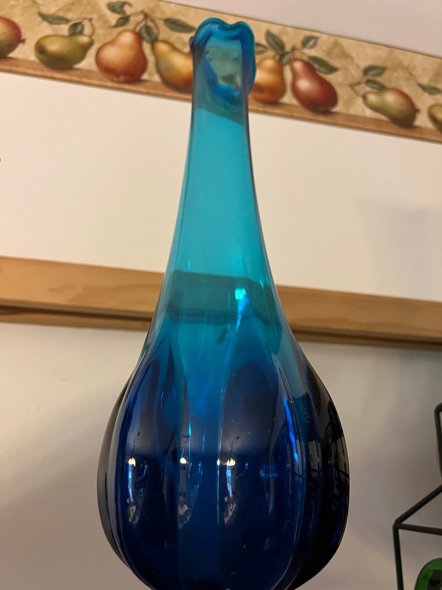 Vintage Viking Epic Blue Swung Glass Vase - 18" Pedestal Vase