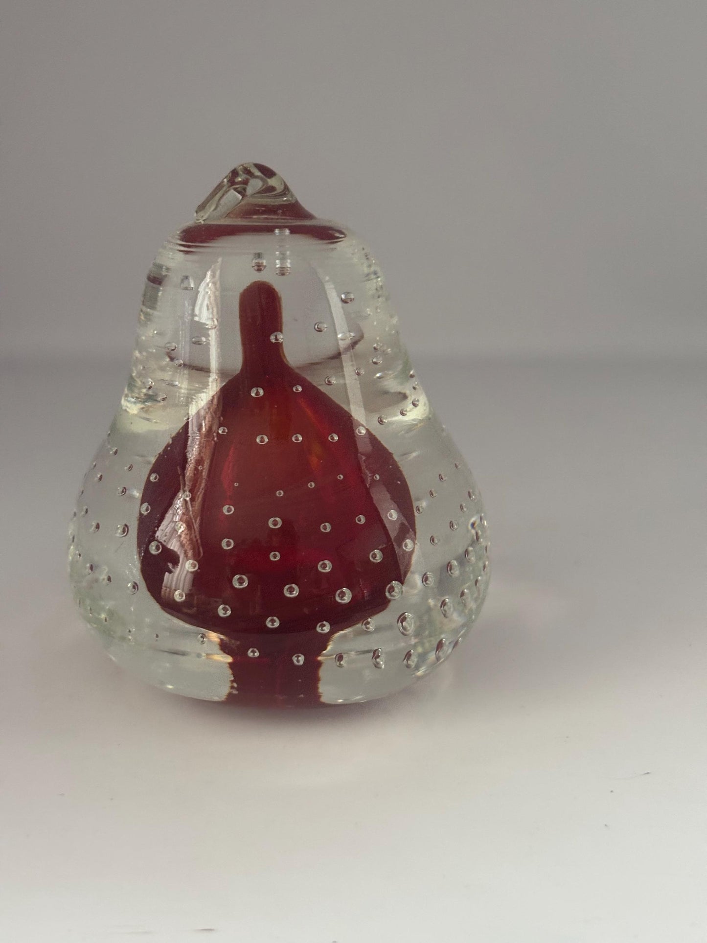 Vintage Ruby Red Pear Shaped Bullicante Glass Paperweight with Controlled Bubbles 4.5 Inch