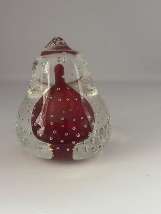Vintage Ruby Red Pear Shaped Bullicante Glass Paperweight with Controlled Bubbles 4.5 Inch