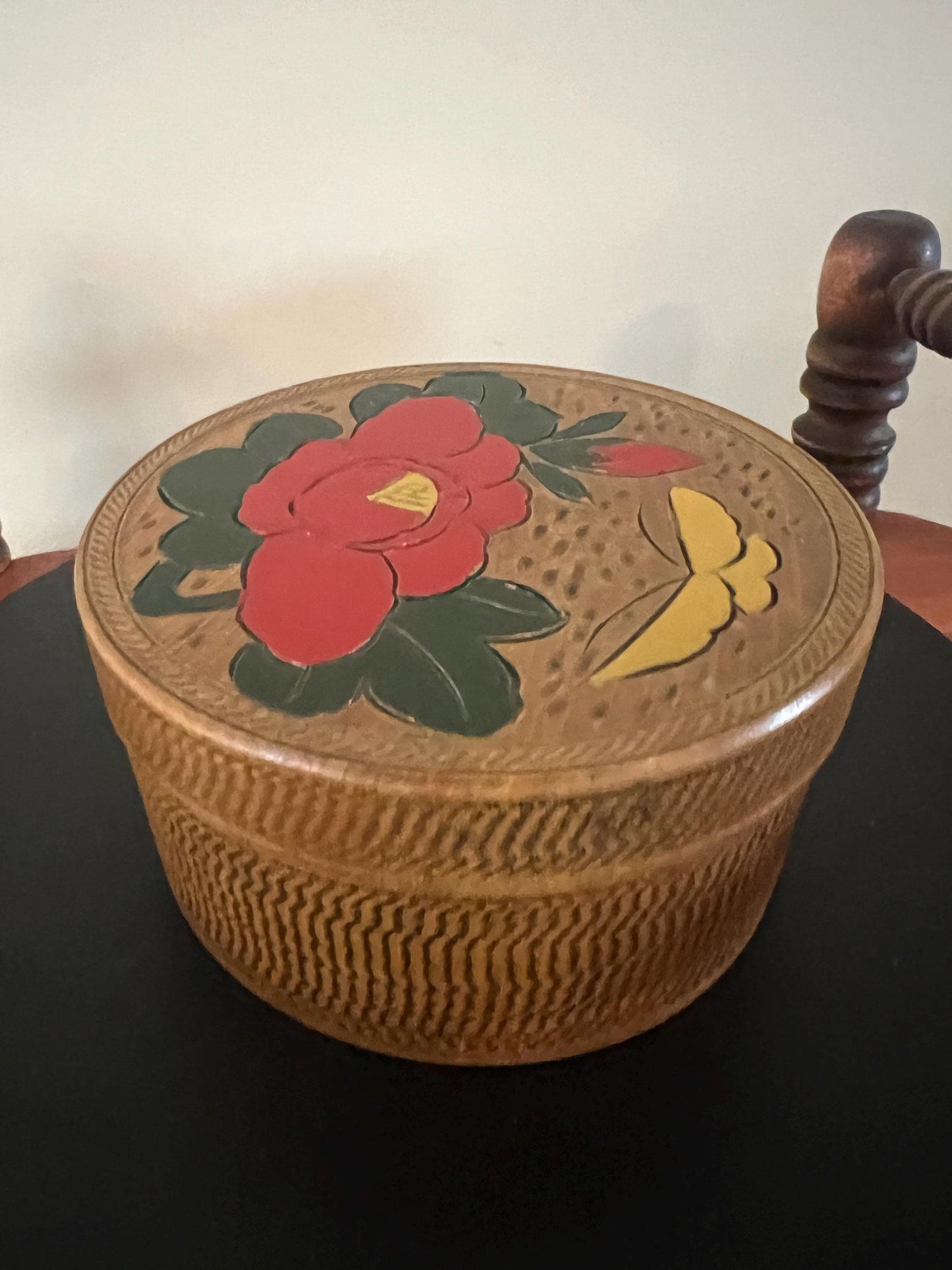 Vintage Japanese Wood Coaster Set: Hand-Painted Floral Box