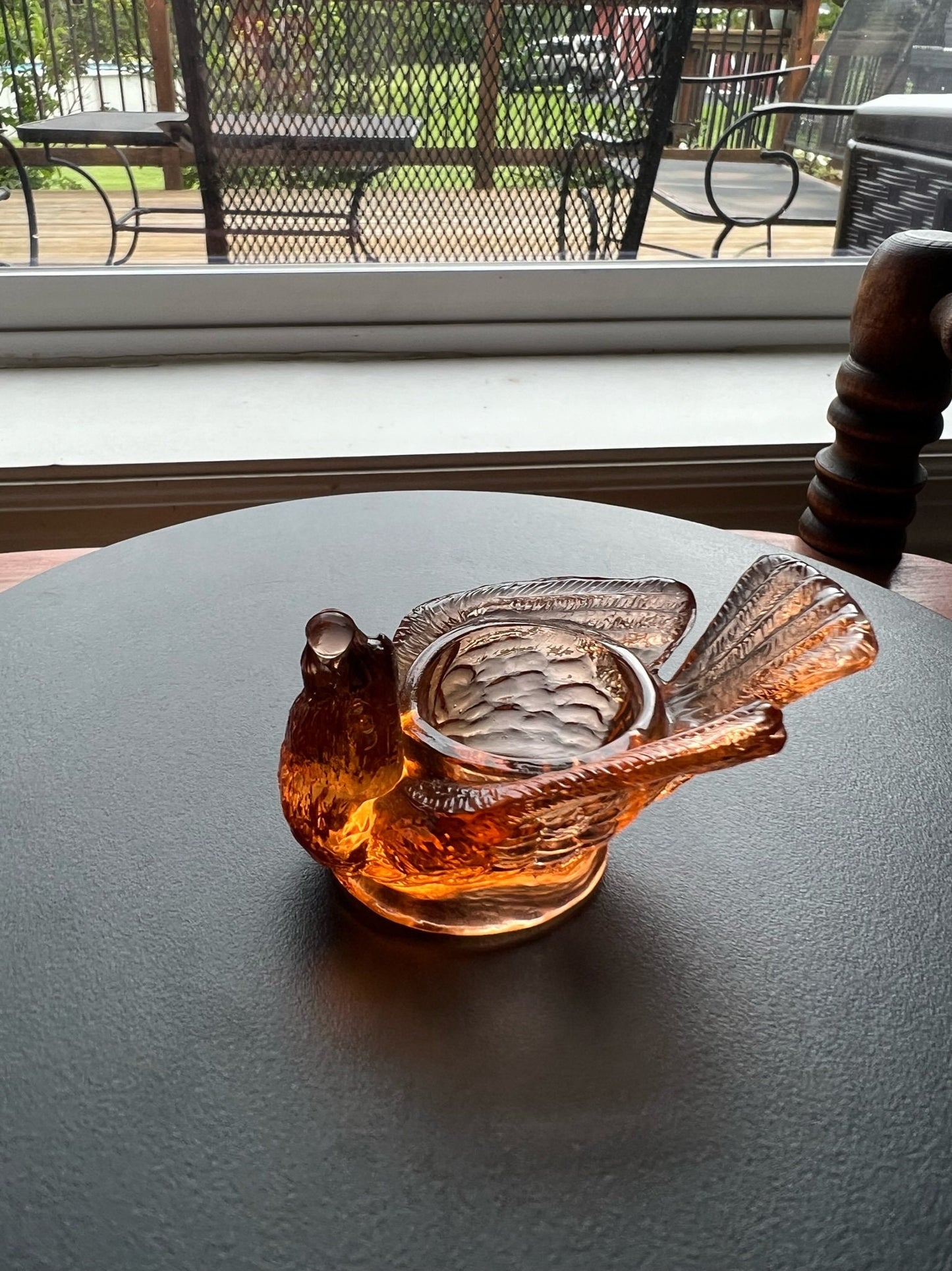 Vintage Amber Degenhart Art Glass Rooster Salt Cellar Dish