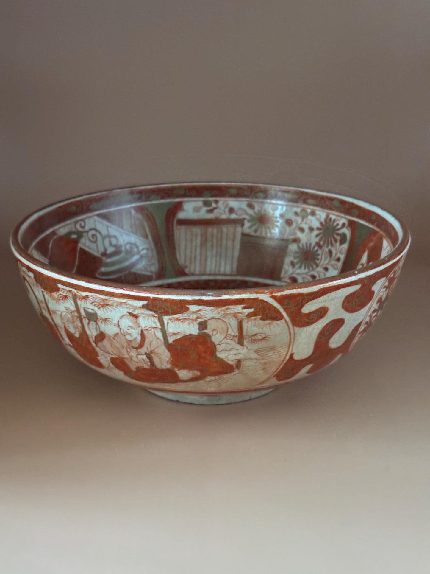 Antique Kutani Deep Porcleain Bowl with Overglaze Circa 1800's