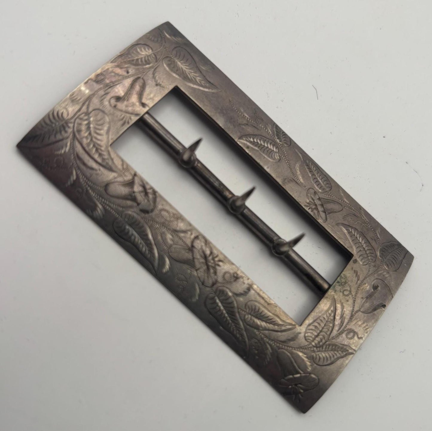 Antique Sterling Silver Belt Buckle Sash, Engraved Flowers Floral