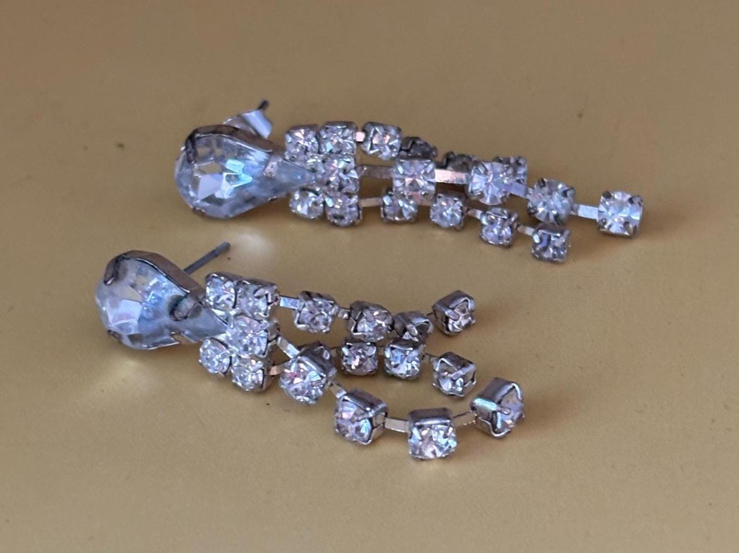 Rhinestone Drop Silver Earrings, Dangle Jewelry