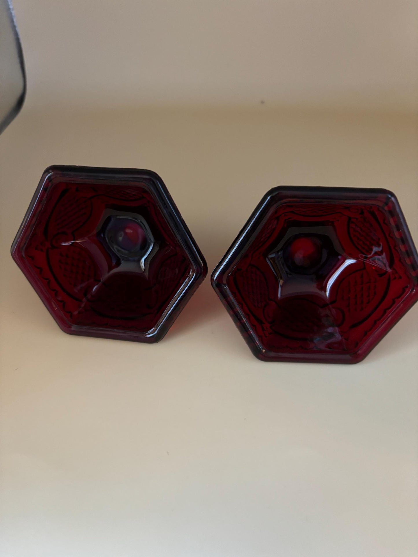 Vintage Fenton Ruby Red Pair of Mini Candleholders Candlestick Holders Lover Antiques and Vintage