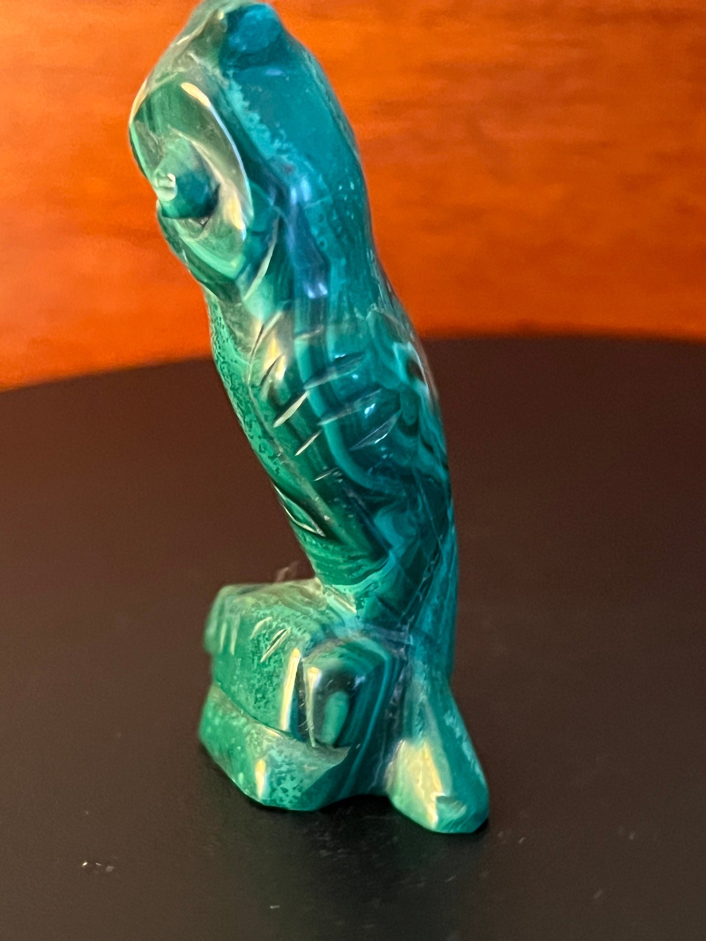 Vintage Carved Malachite Owl Figurine on Pedestal