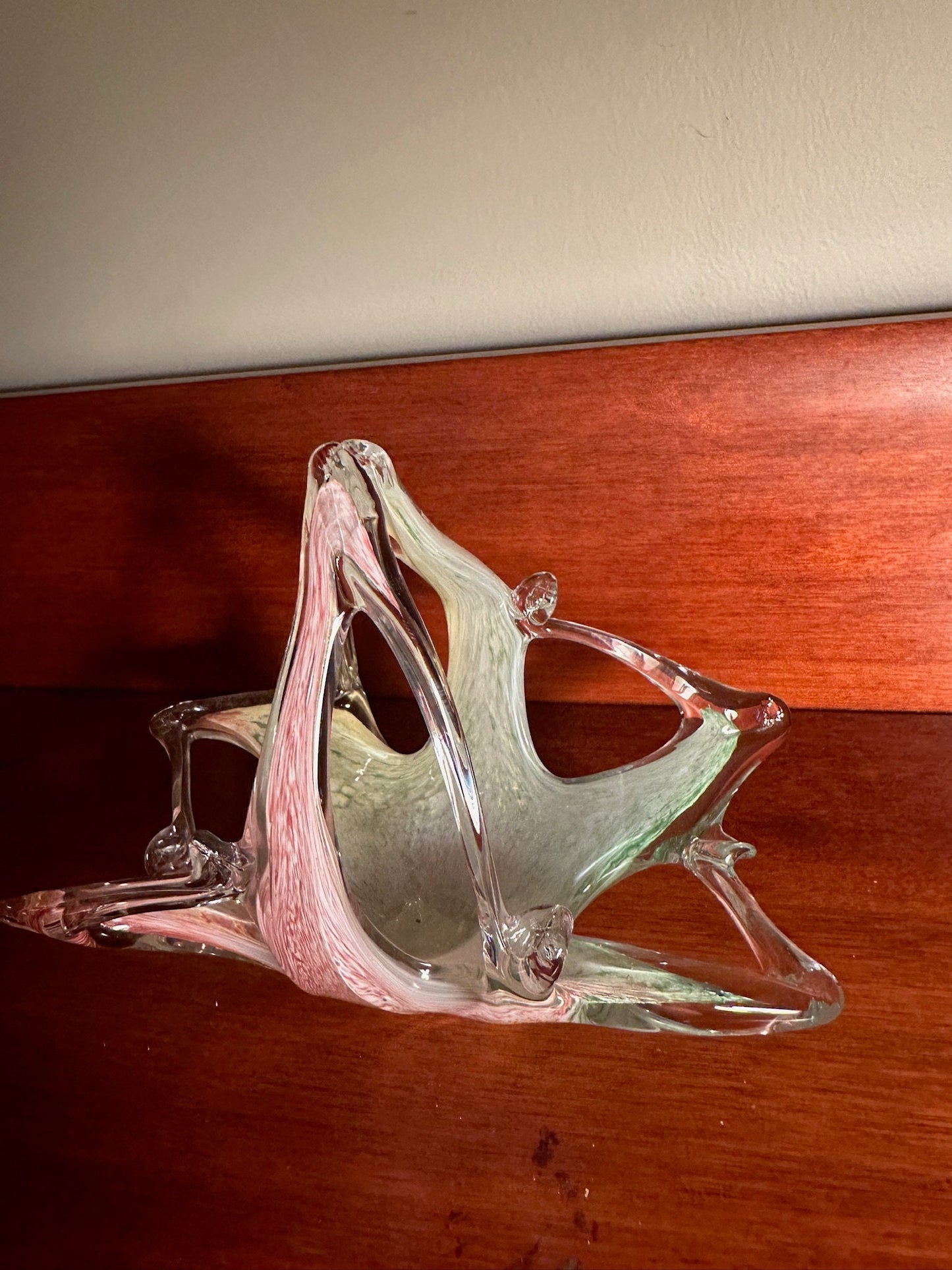Vintage Murano Art Glass Bowl by Lavorazione: Pink, Blue, Green