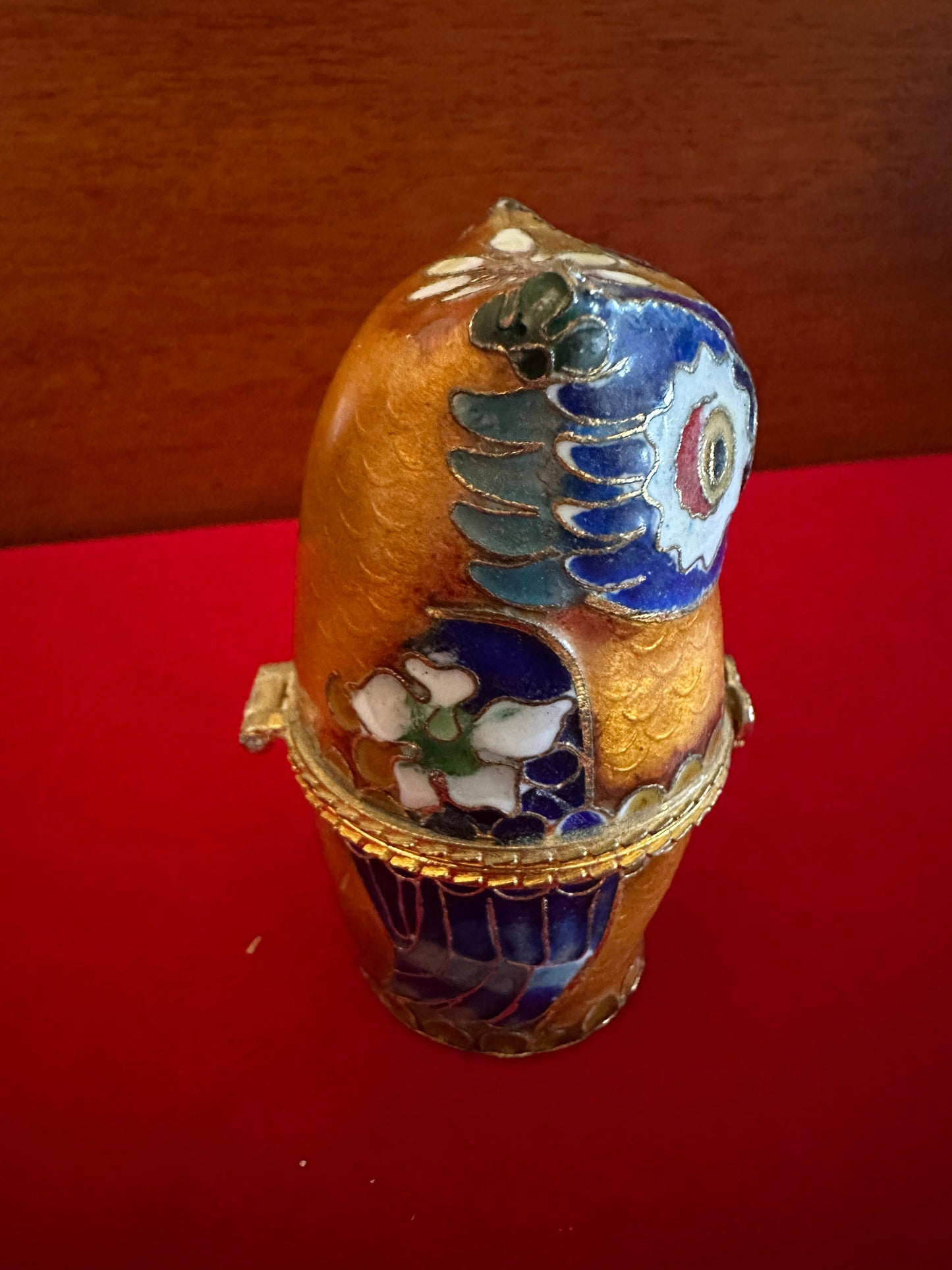 Vintage Cloisonné Enamel Owl Trinket Box: Cobalt Blue Figurine