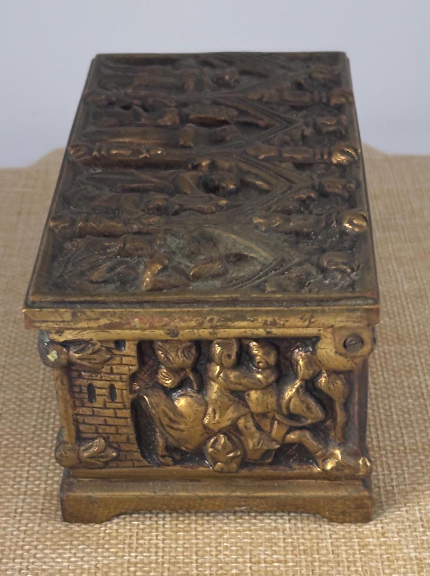 Antique Gothic Bronze Trinket Box Casket Jewelry Box Vintage Relic Collectible