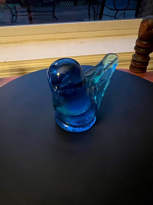 Vintage Blue Glass Bluebirds of Happiness - Leo Ward Signed Art Glass 1989